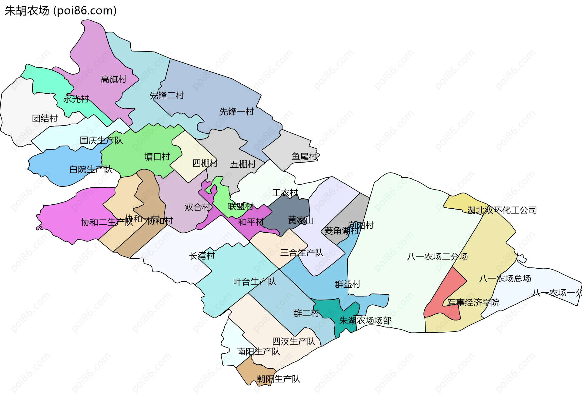 朱胡农场边界地图(五级行政区划)