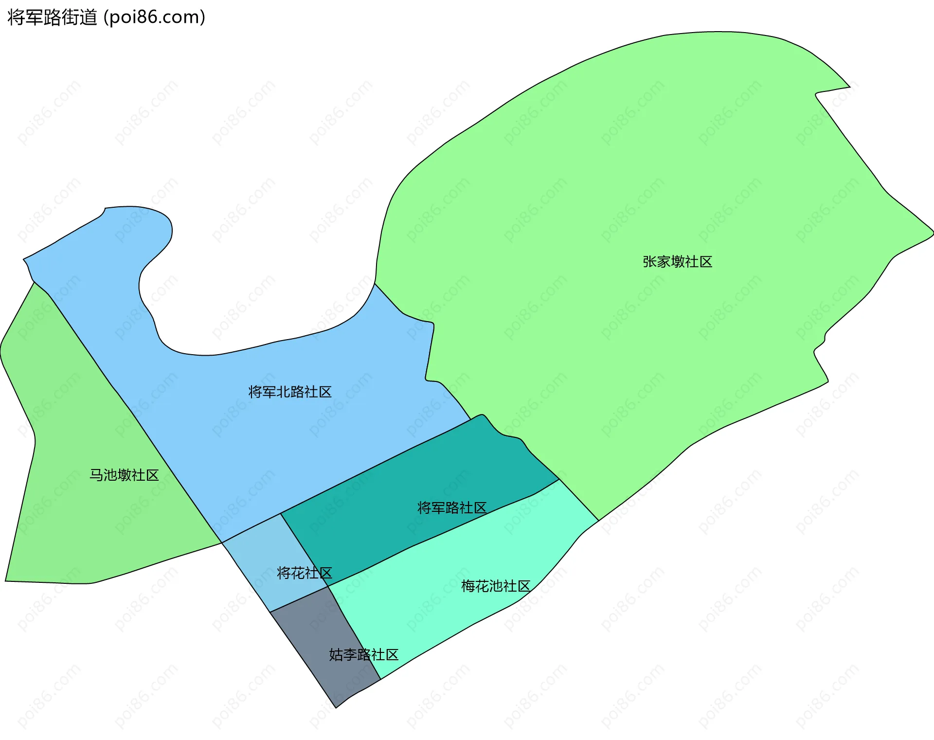将军路街道边界地图(五级行政区划)