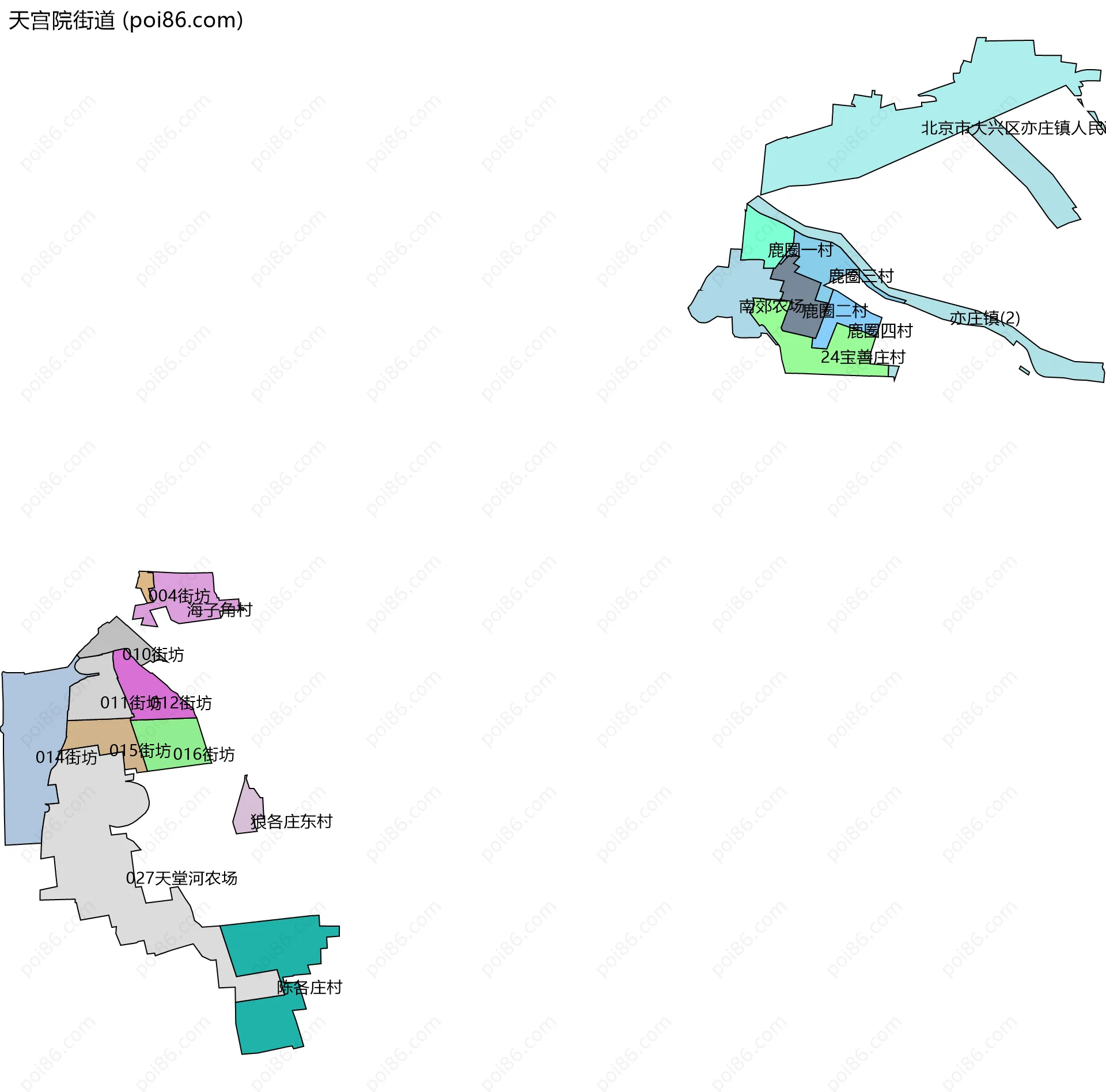 天宫院街道边界地图(五级行政区划)