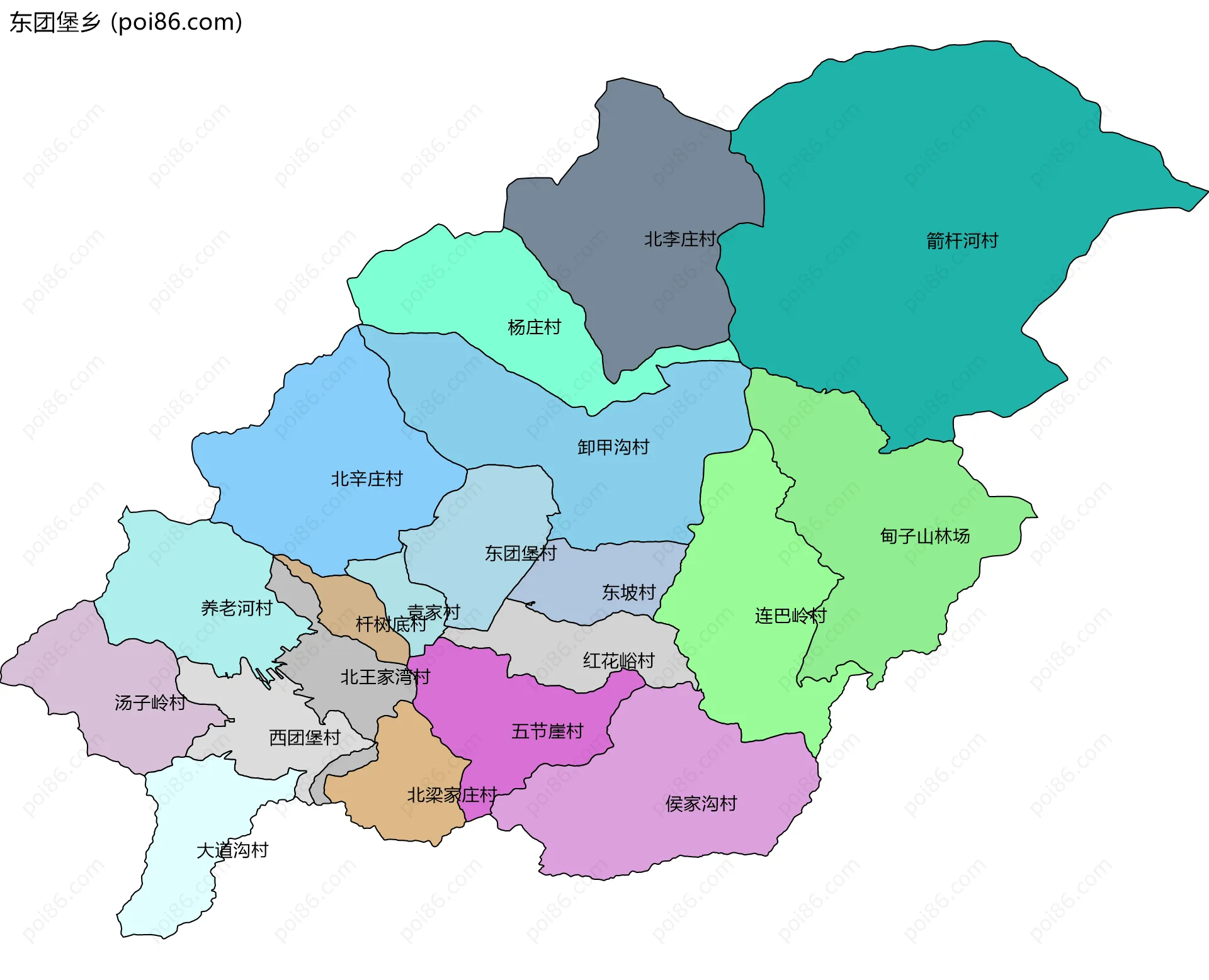 东团堡乡边界地图(五级行政区划)