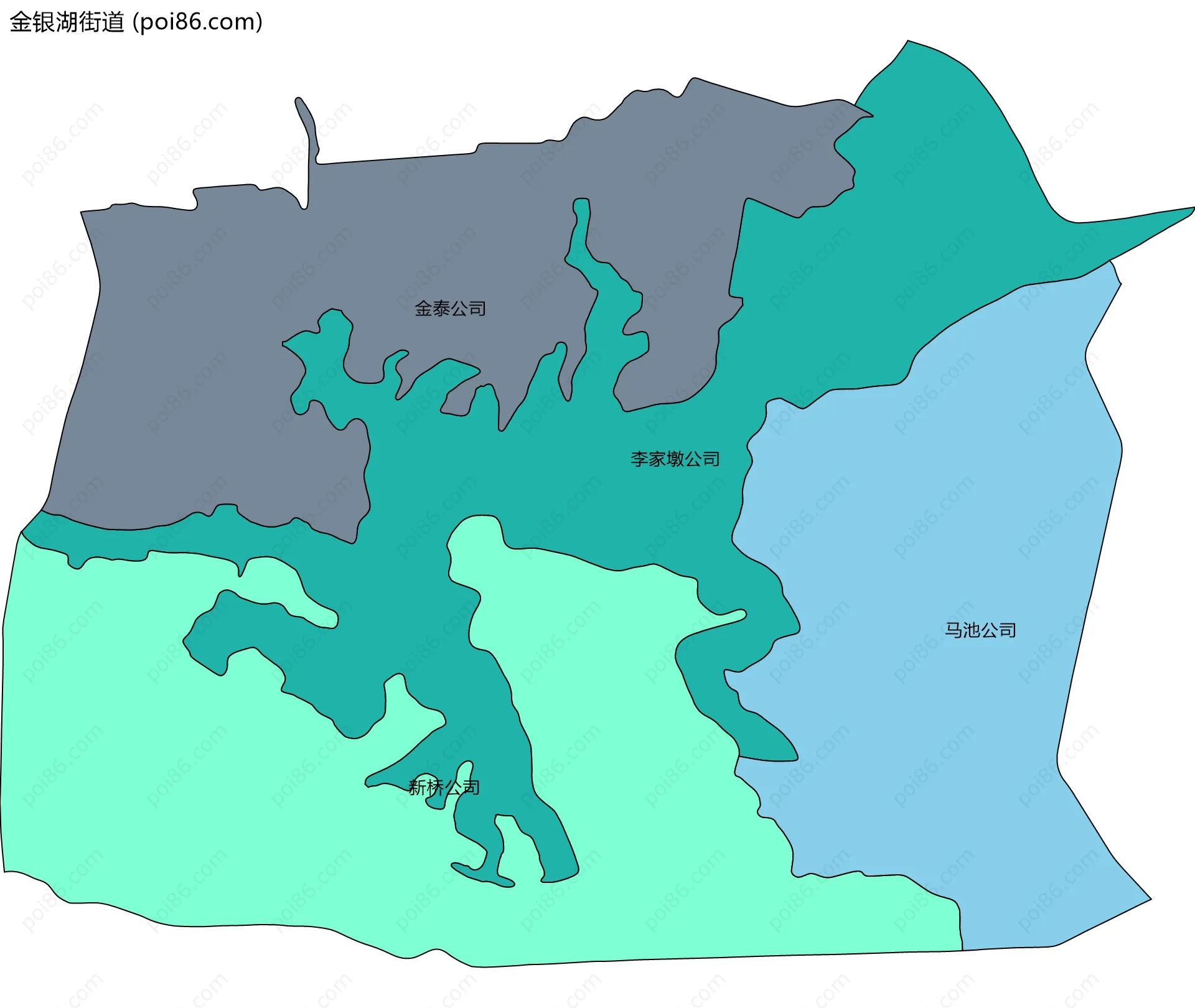 金银湖街道边界地图(五级行政区划)
