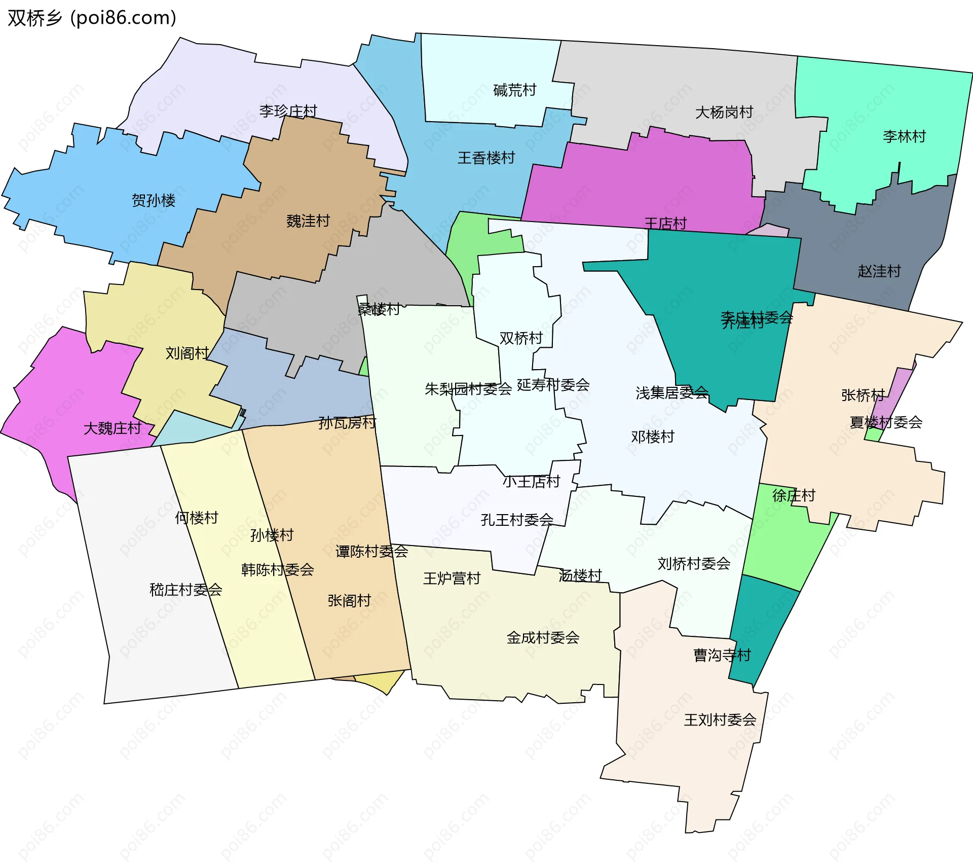 双桥乡边界地图(五级行政区划)