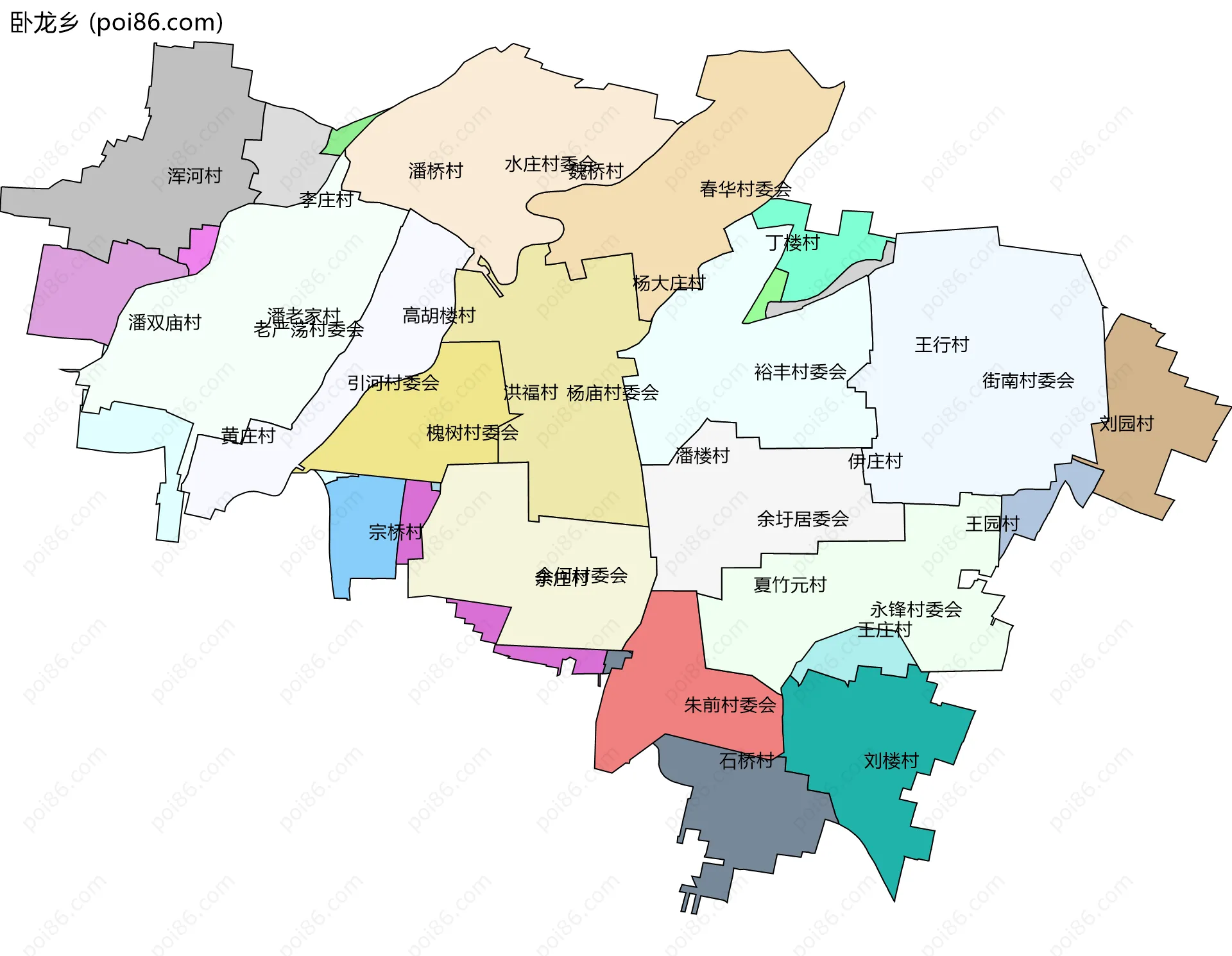 卧龙乡边界地图(五级行政区划)