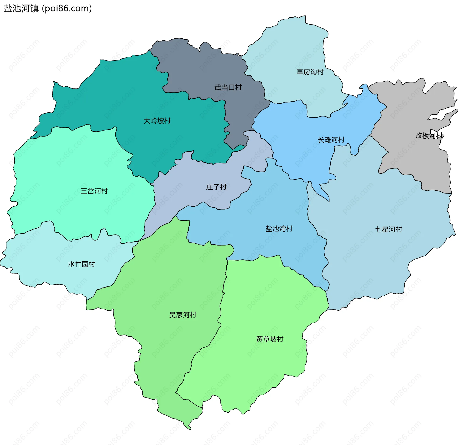 盐池河镇边界地图(五级行政区划)