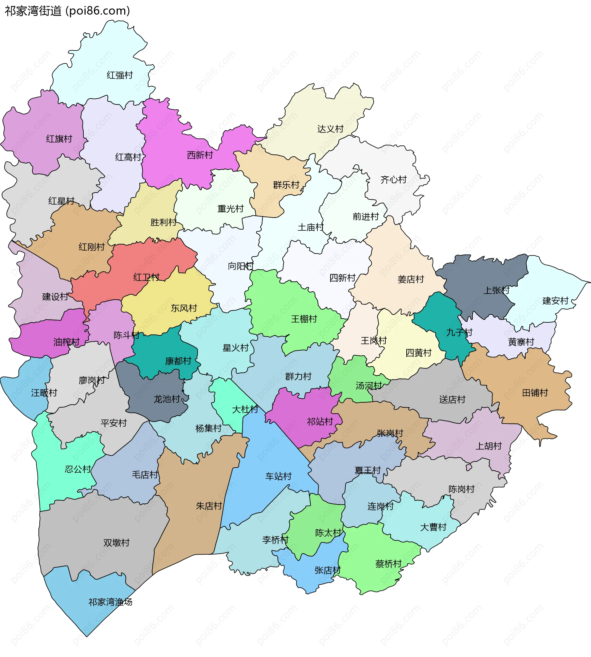 祁家湾街道边界地图(五级行政区划)