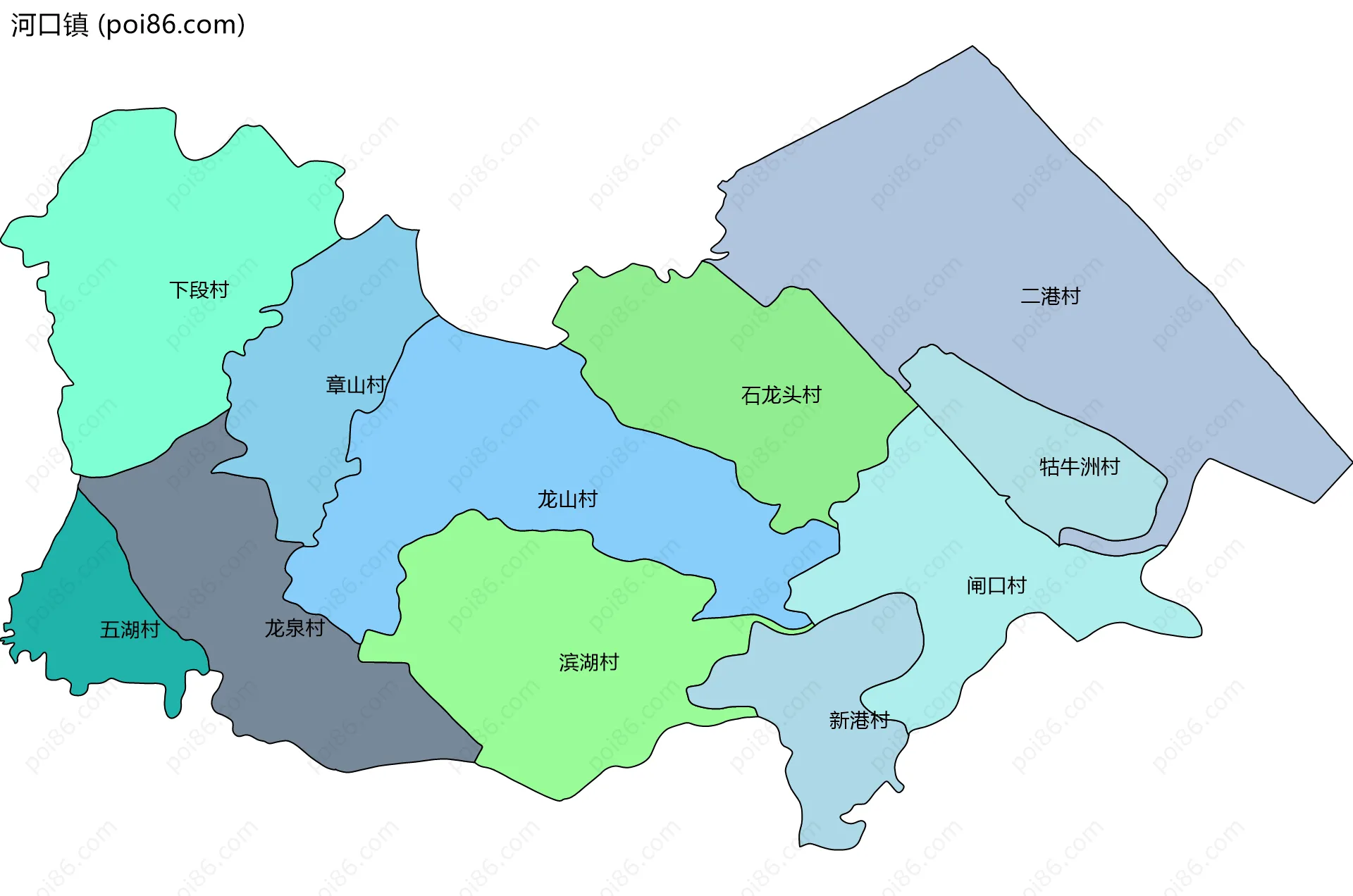 河口镇边界地图(五级行政区划)