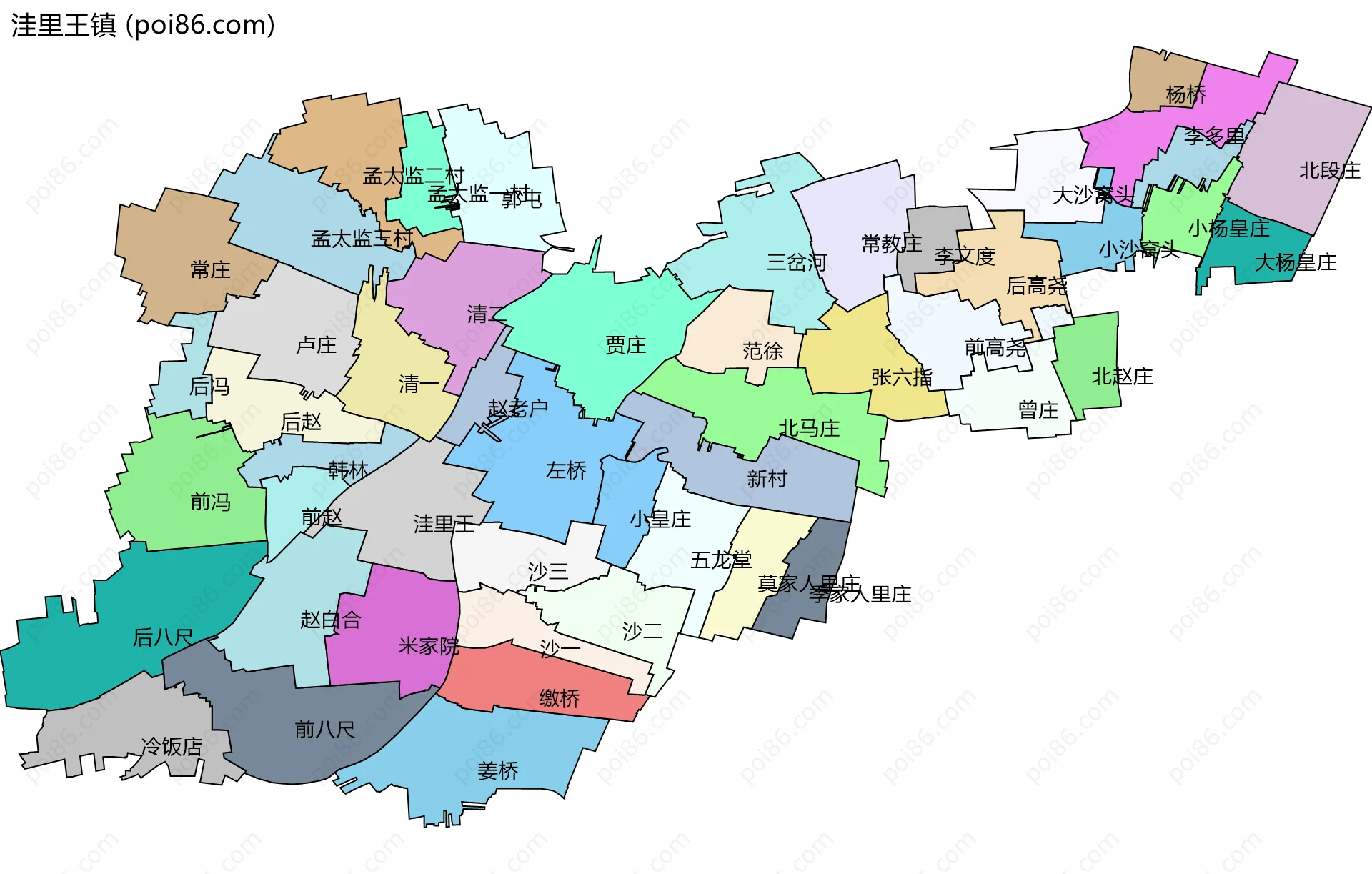 洼里王镇边界地图(五级行政区划)