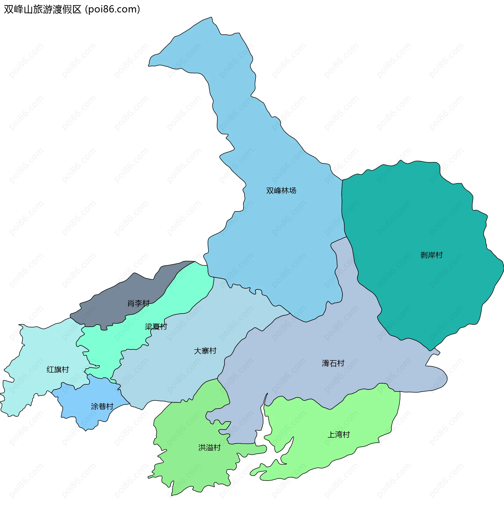 双峰山旅游渡假区边界地图(五级行政区划)