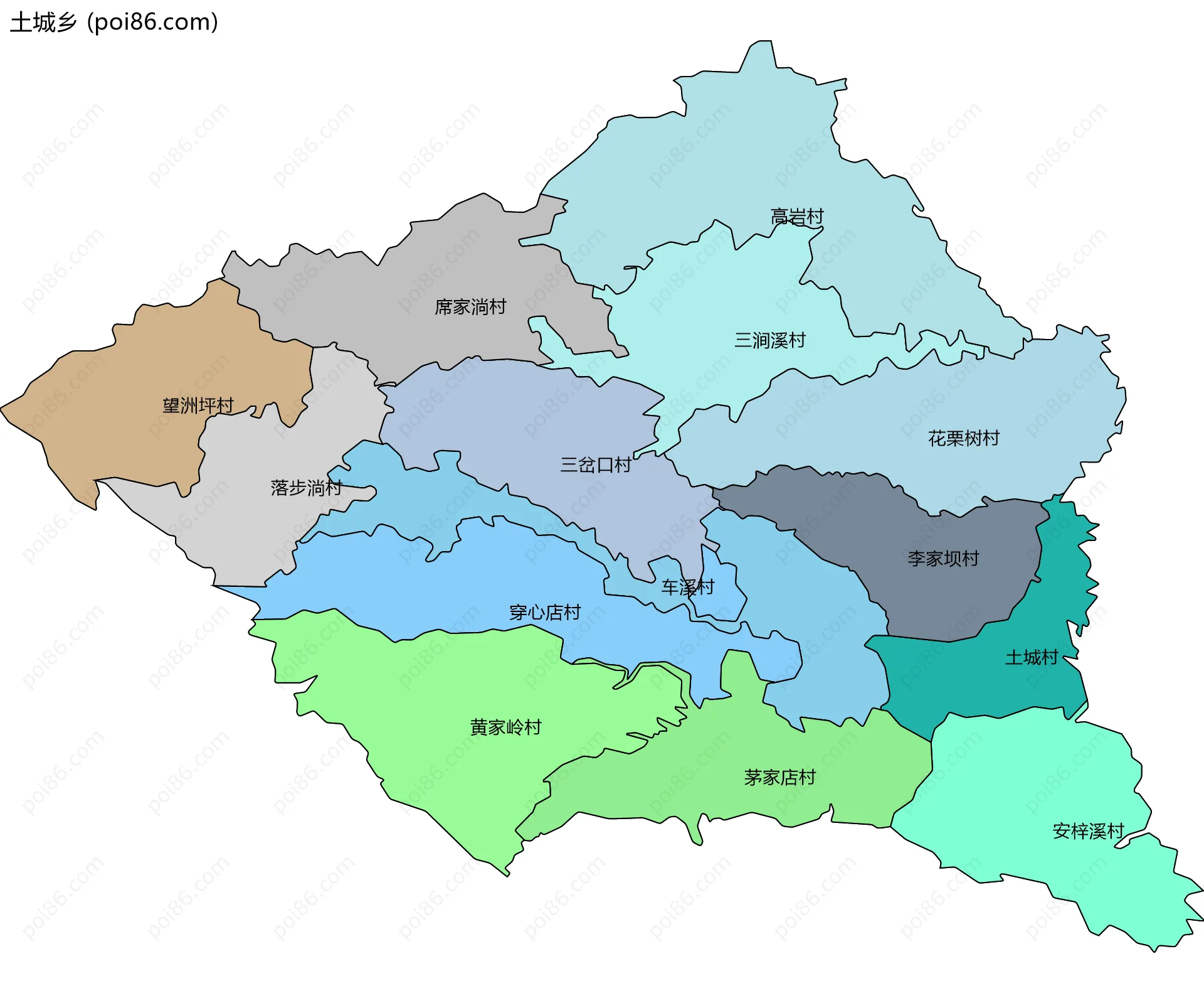 土城乡边界地图(五级行政区划)