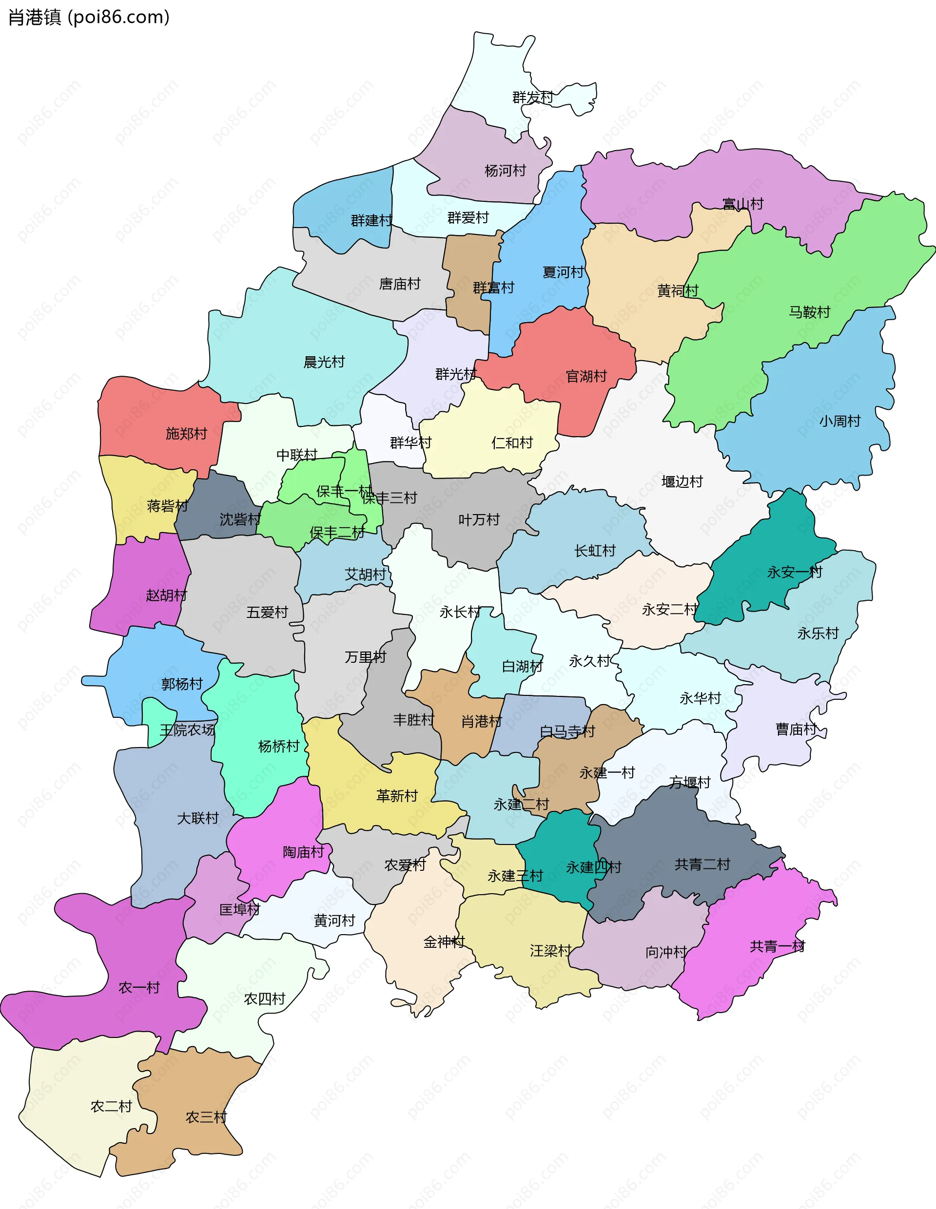 肖港镇边界地图(五级行政区划)