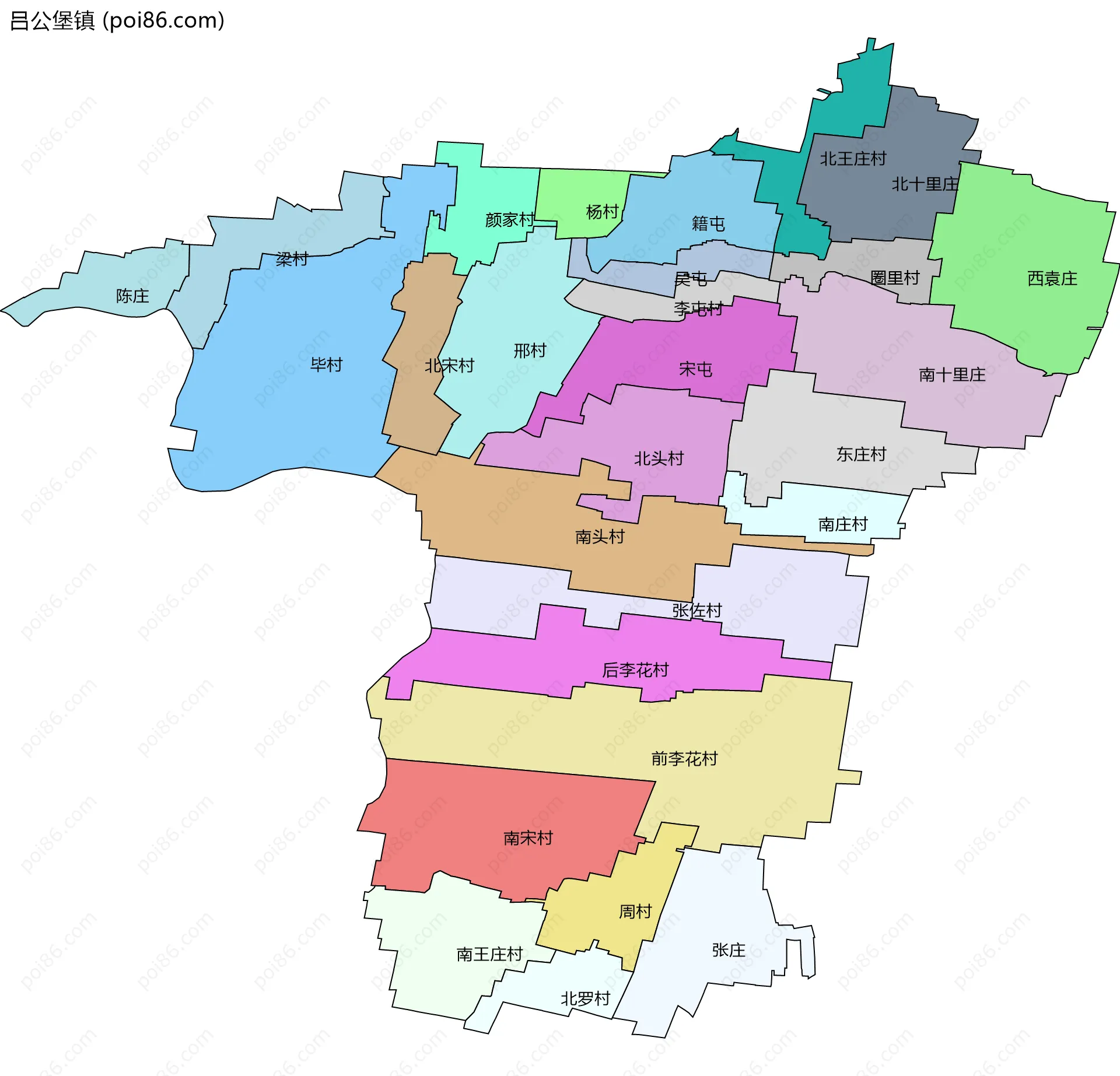 吕公堡镇边界地图(五级行政区划)