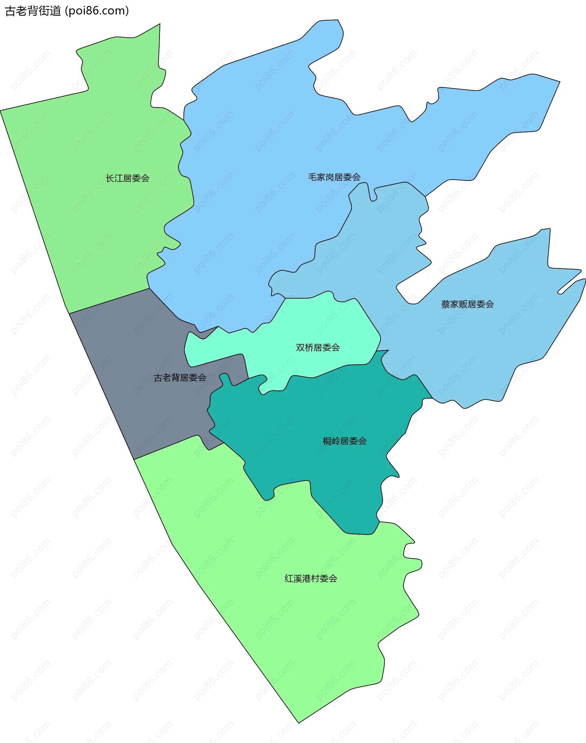 古老背街道边界地图(五级行政区划)