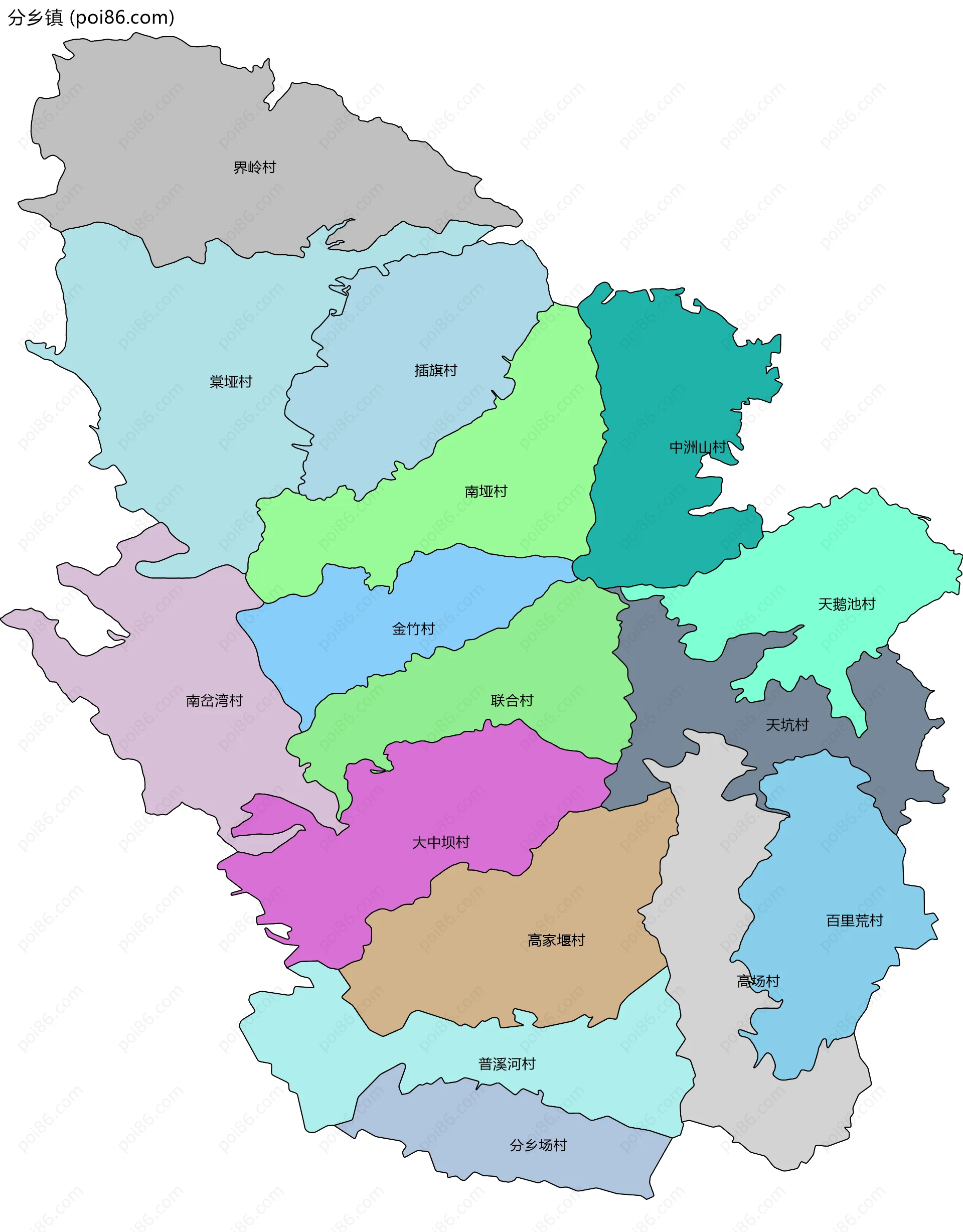 分乡镇边界地图(五级行政区划)