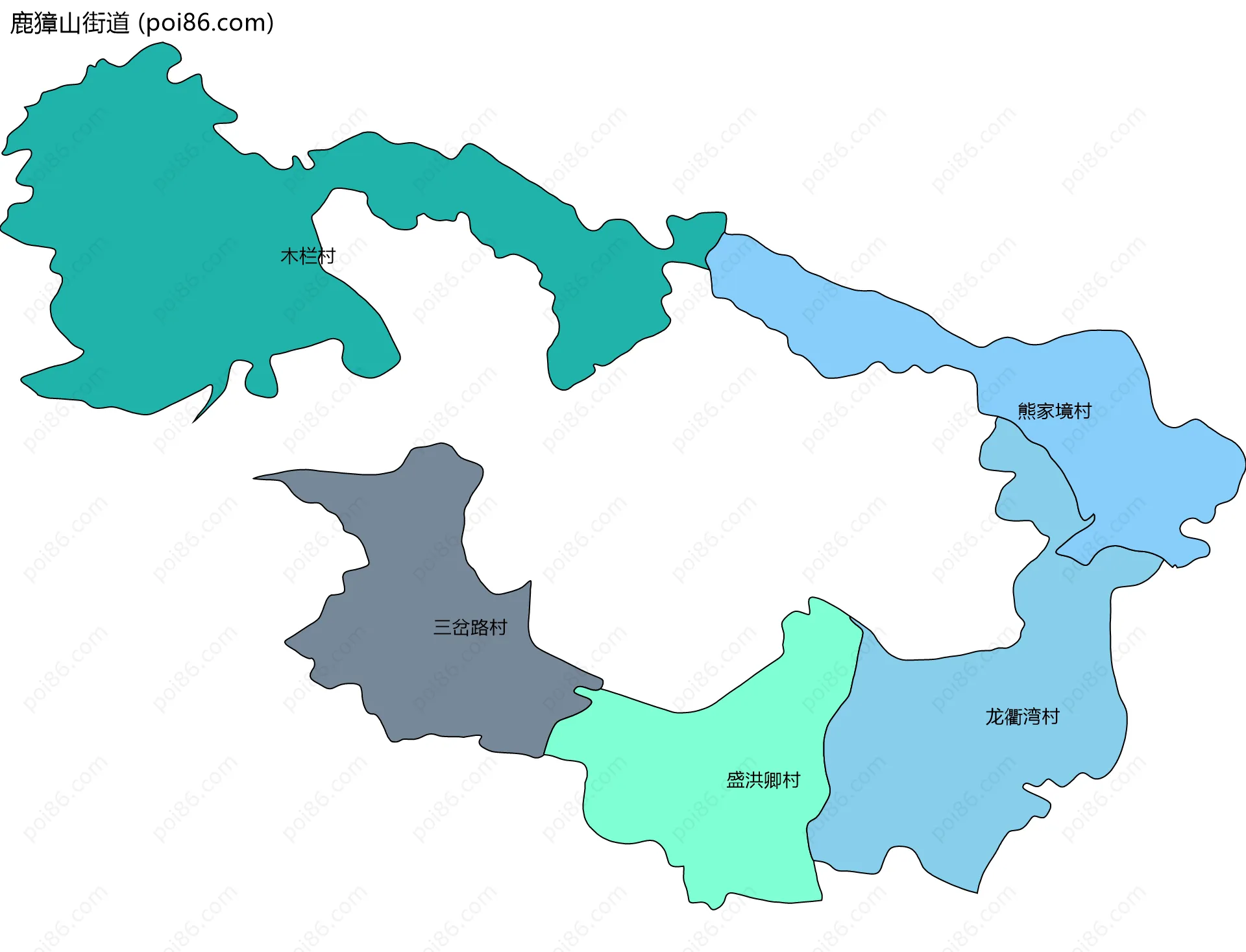 鹿獐山街道边界地图(五级行政区划)