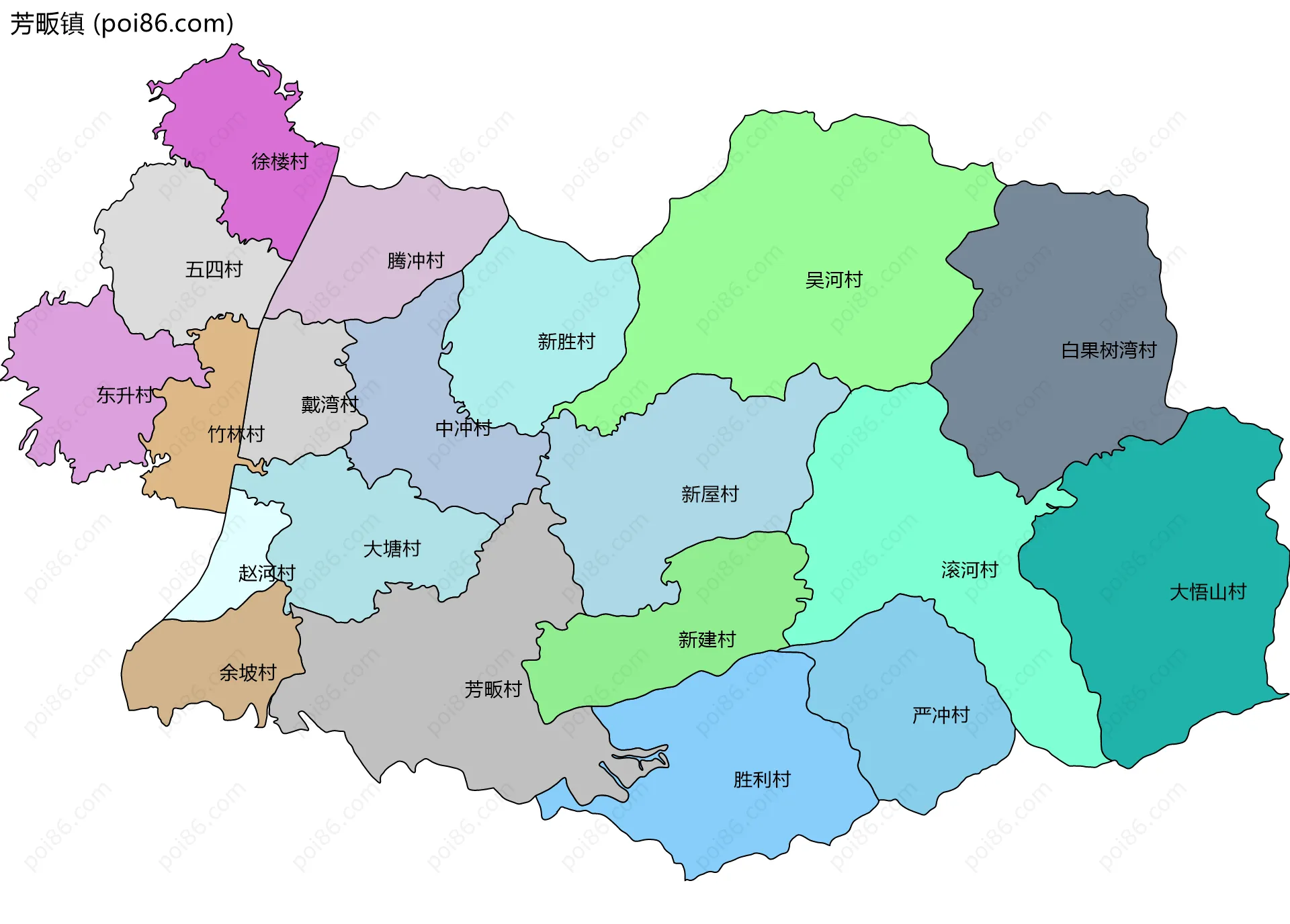 芳畈镇边界地图(五级行政区划)