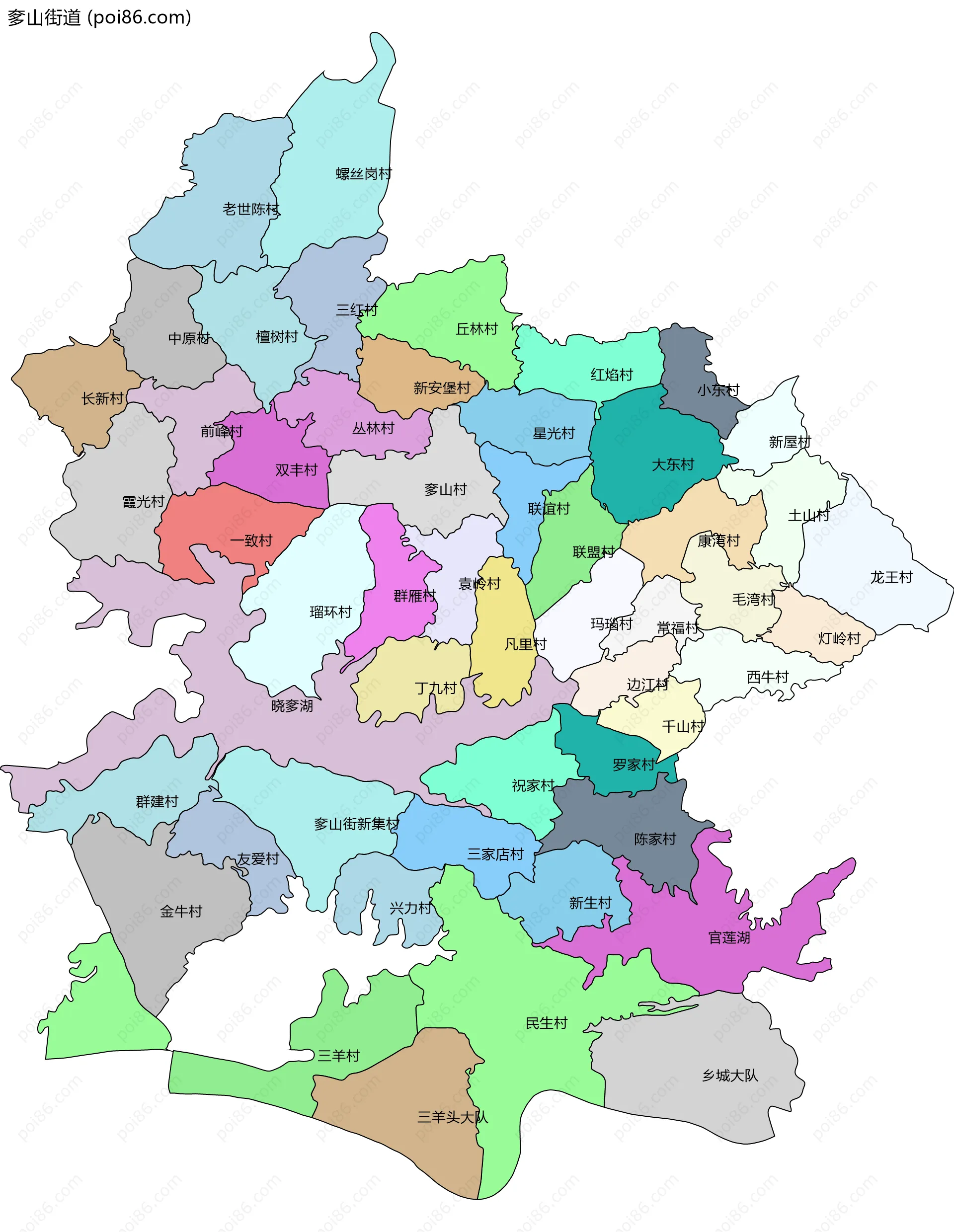 奓山街道边界地图(五级行政区划)