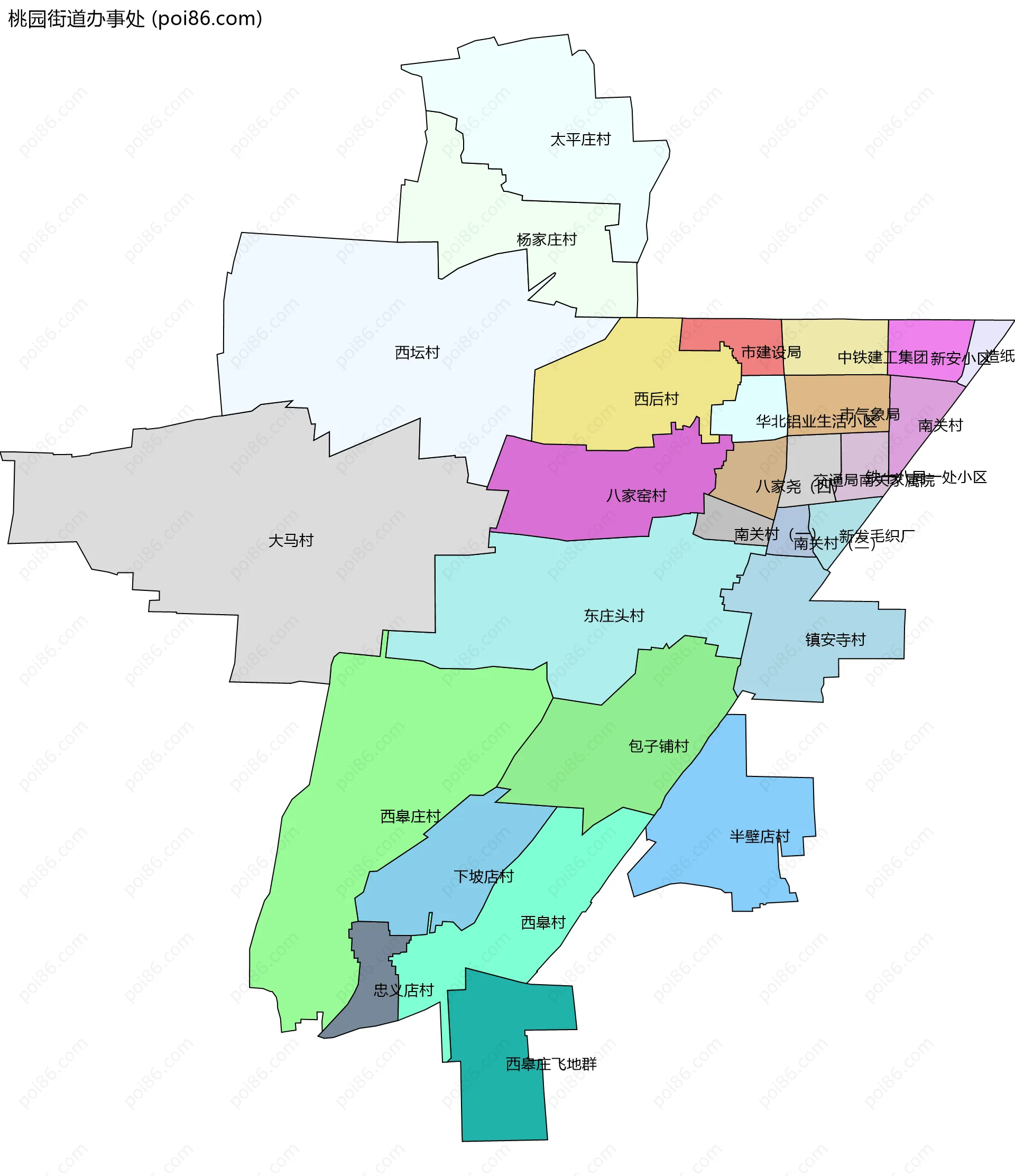 桃园街道办事处边界地图(五级行政区划)