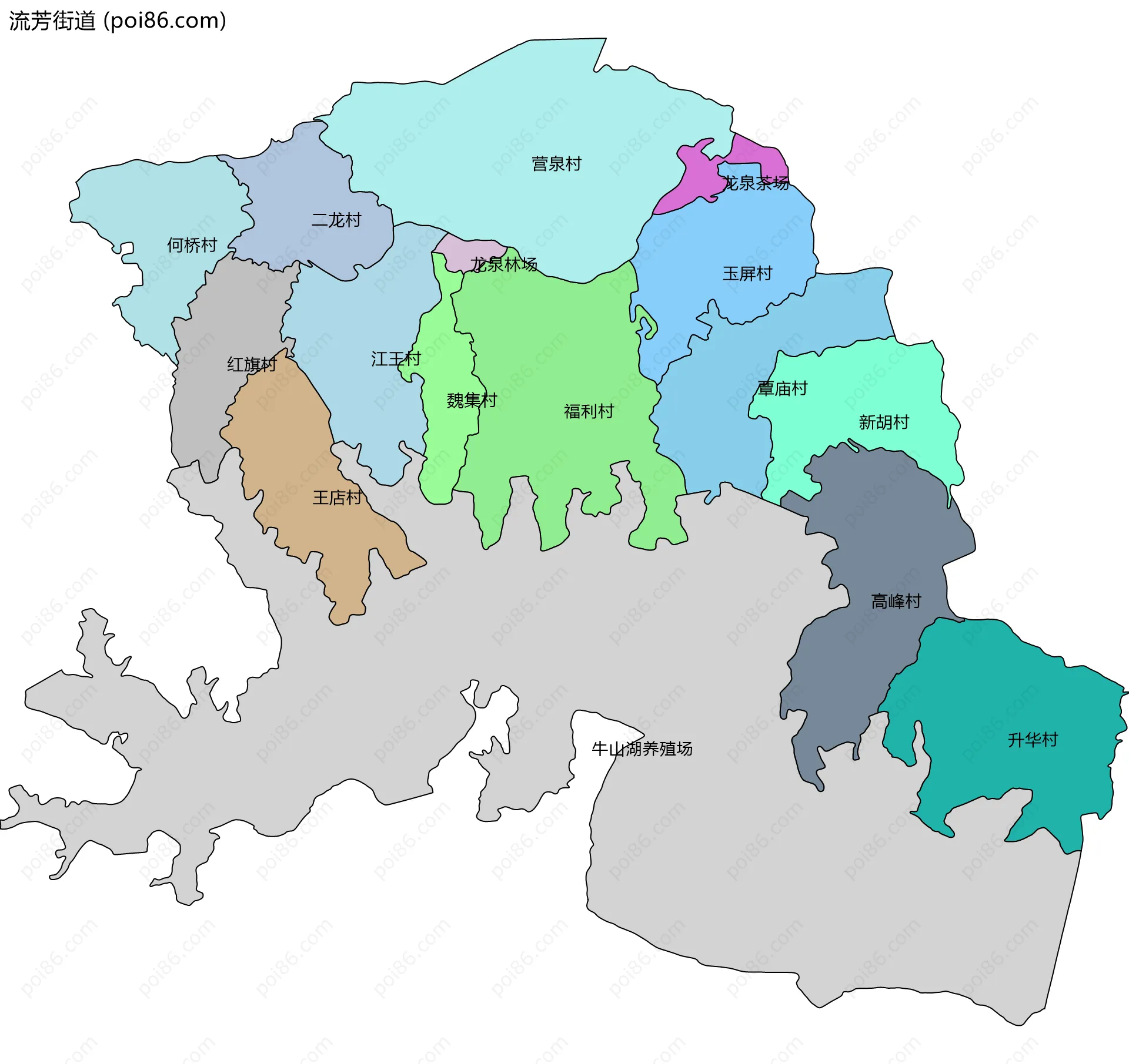 流芳街道边界地图(五级行政区划)