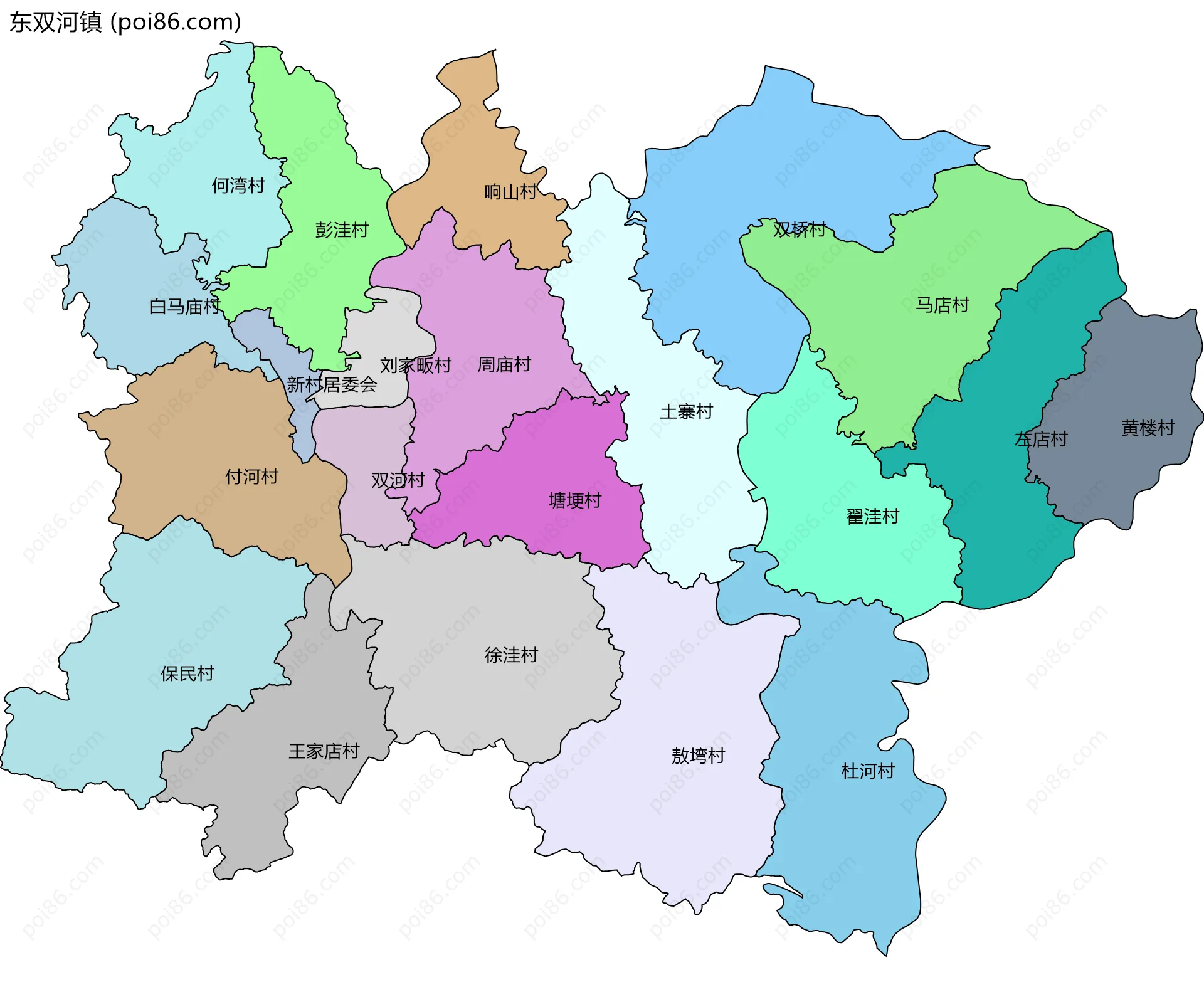 东双河镇边界地图(五级行政区划)