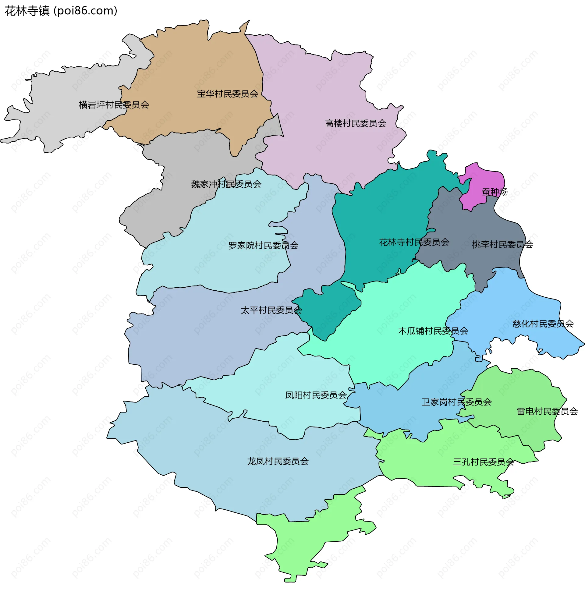 花林寺镇边界地图(五级行政区划)