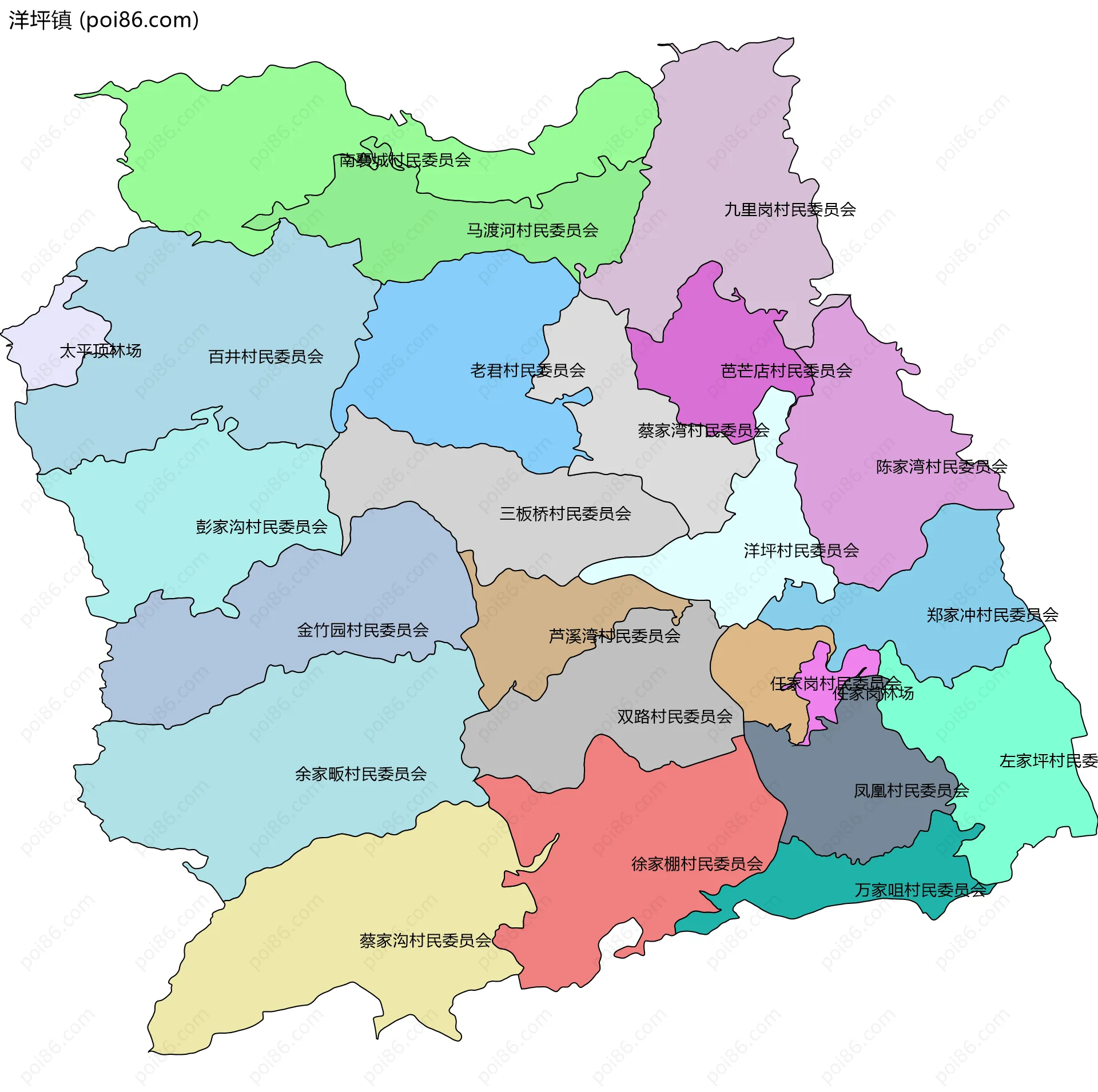 洋坪镇边界地图(五级行政区划)