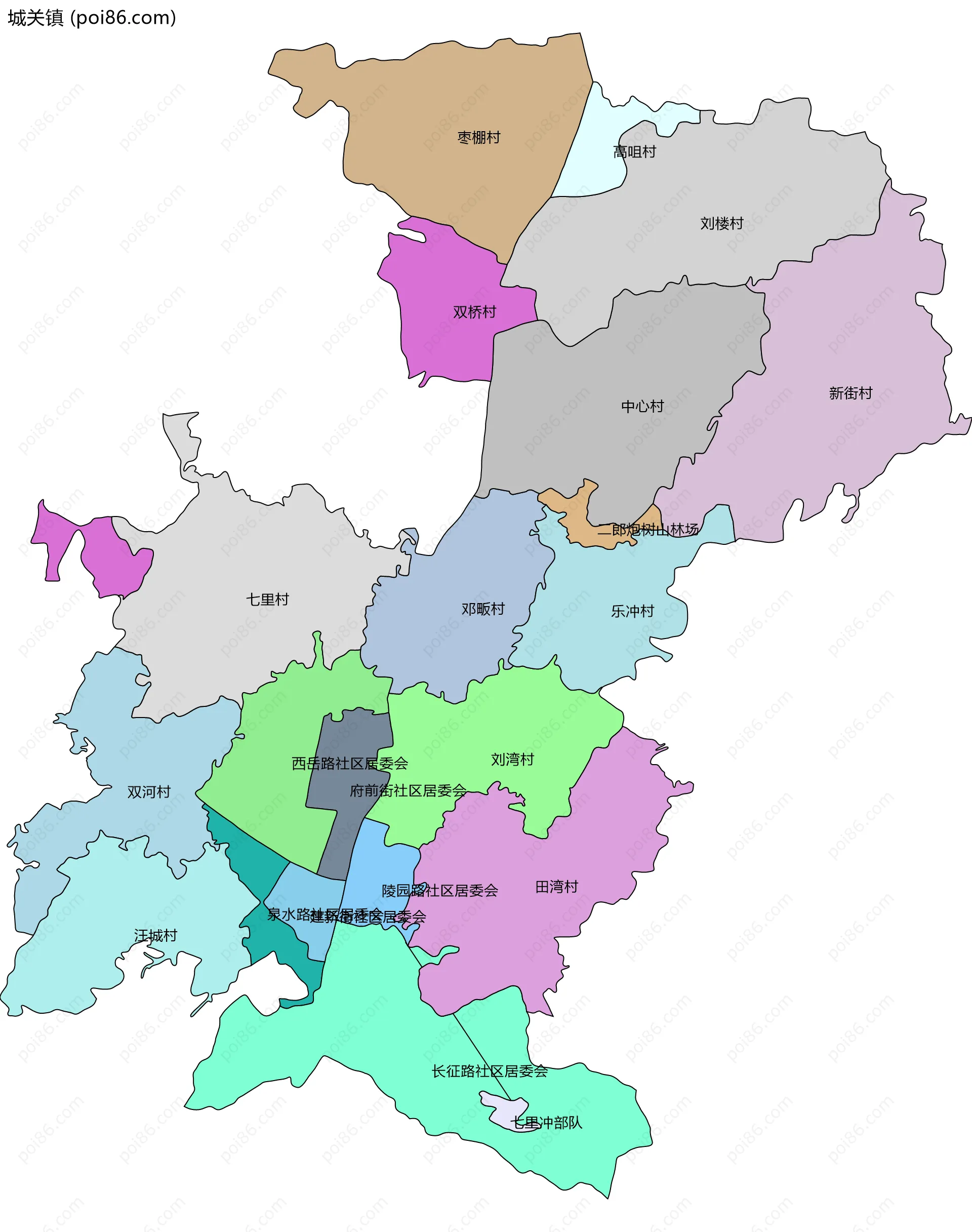 城关镇边界地图(五级行政区划)