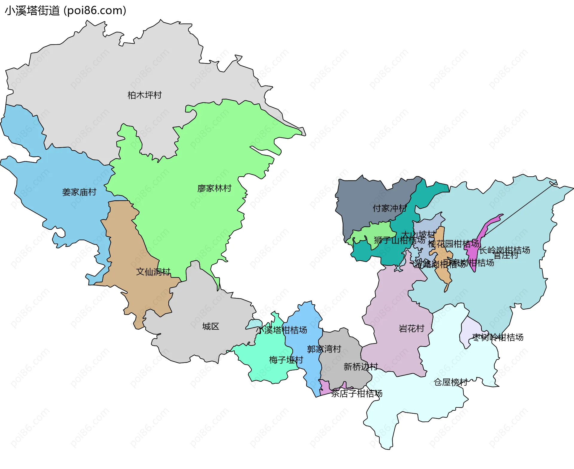 小溪塔街道边界地图(五级行政区划)