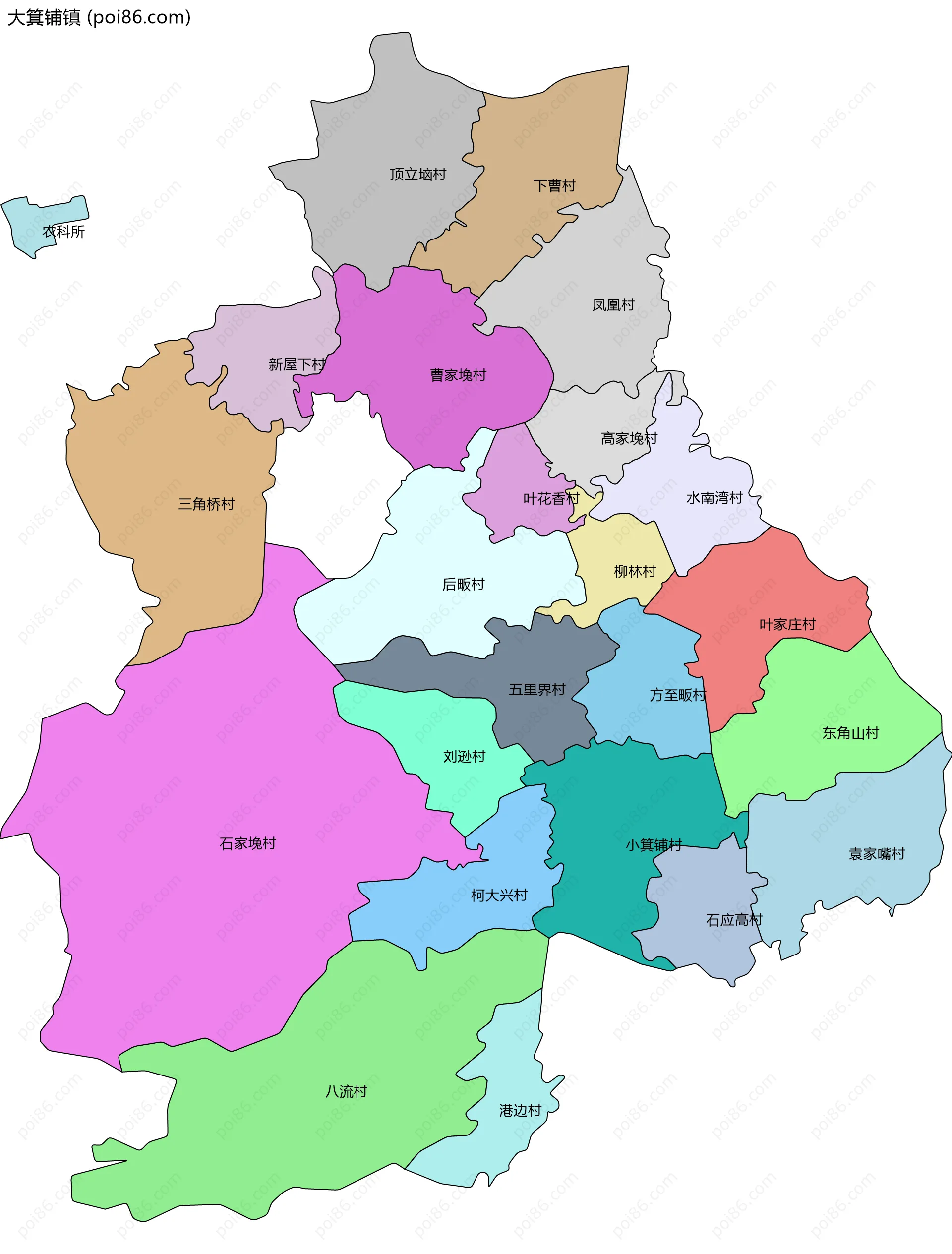 大箕铺镇边界地图(五级行政区划)