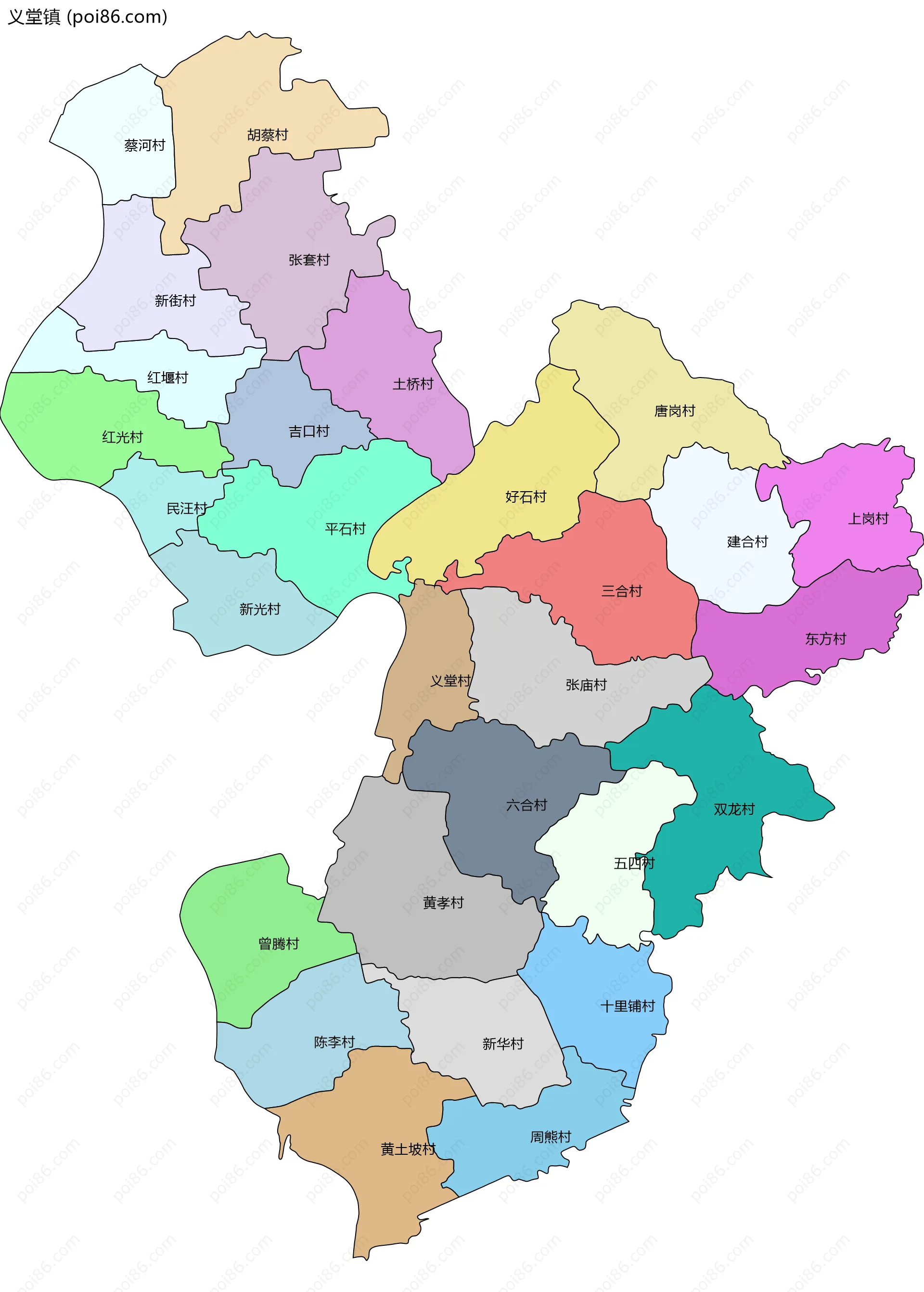 义堂镇边界地图(五级行政区划)