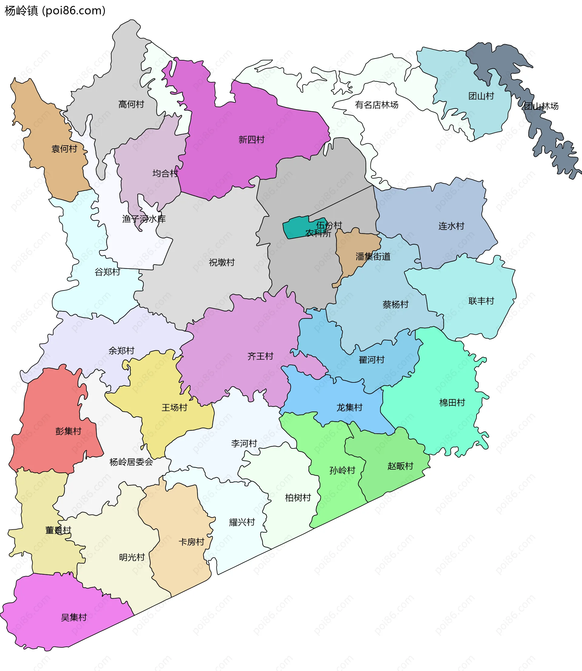 杨岭镇边界地图(五级行政区划)