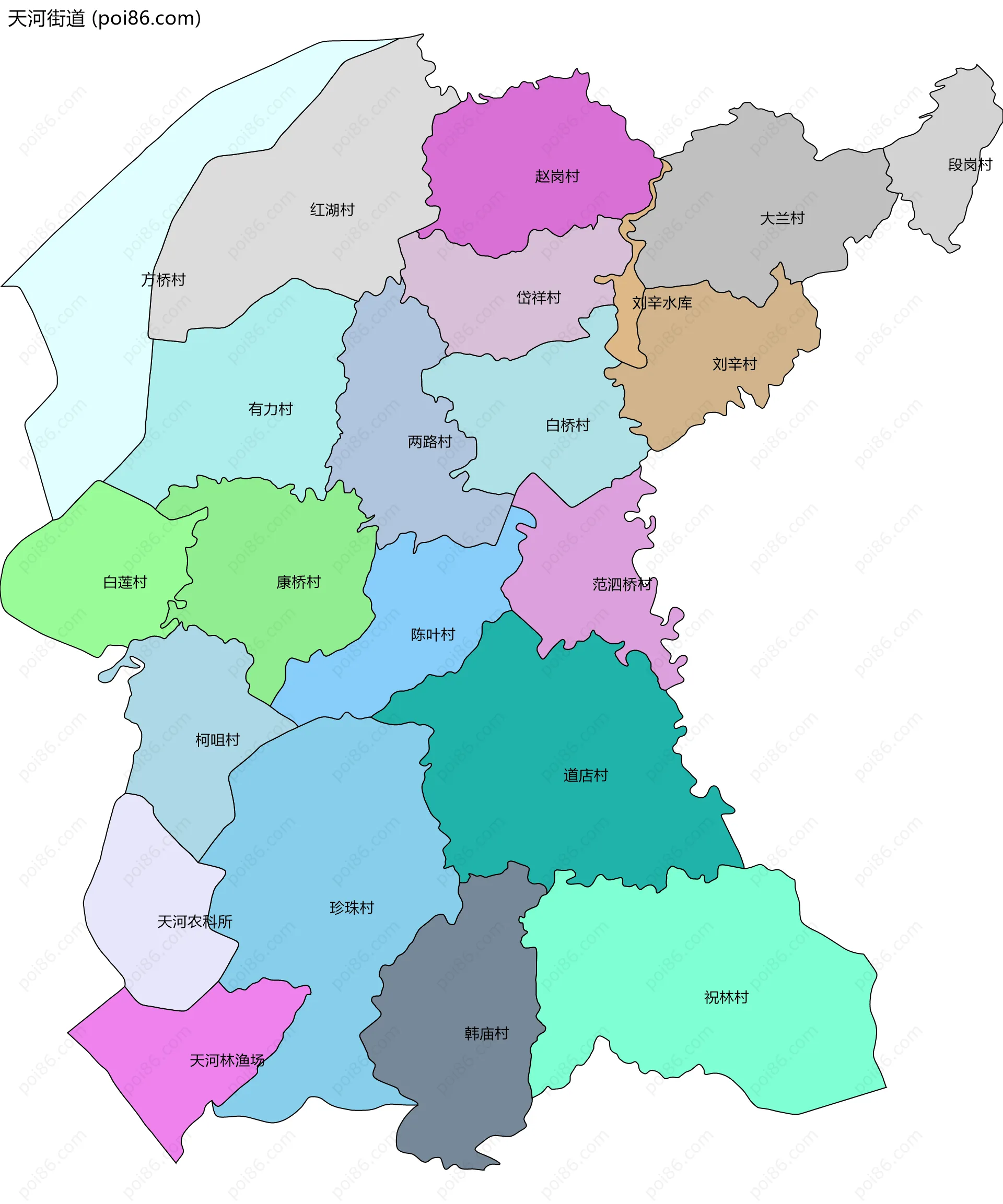 天河街道边界地图(五级行政区划)