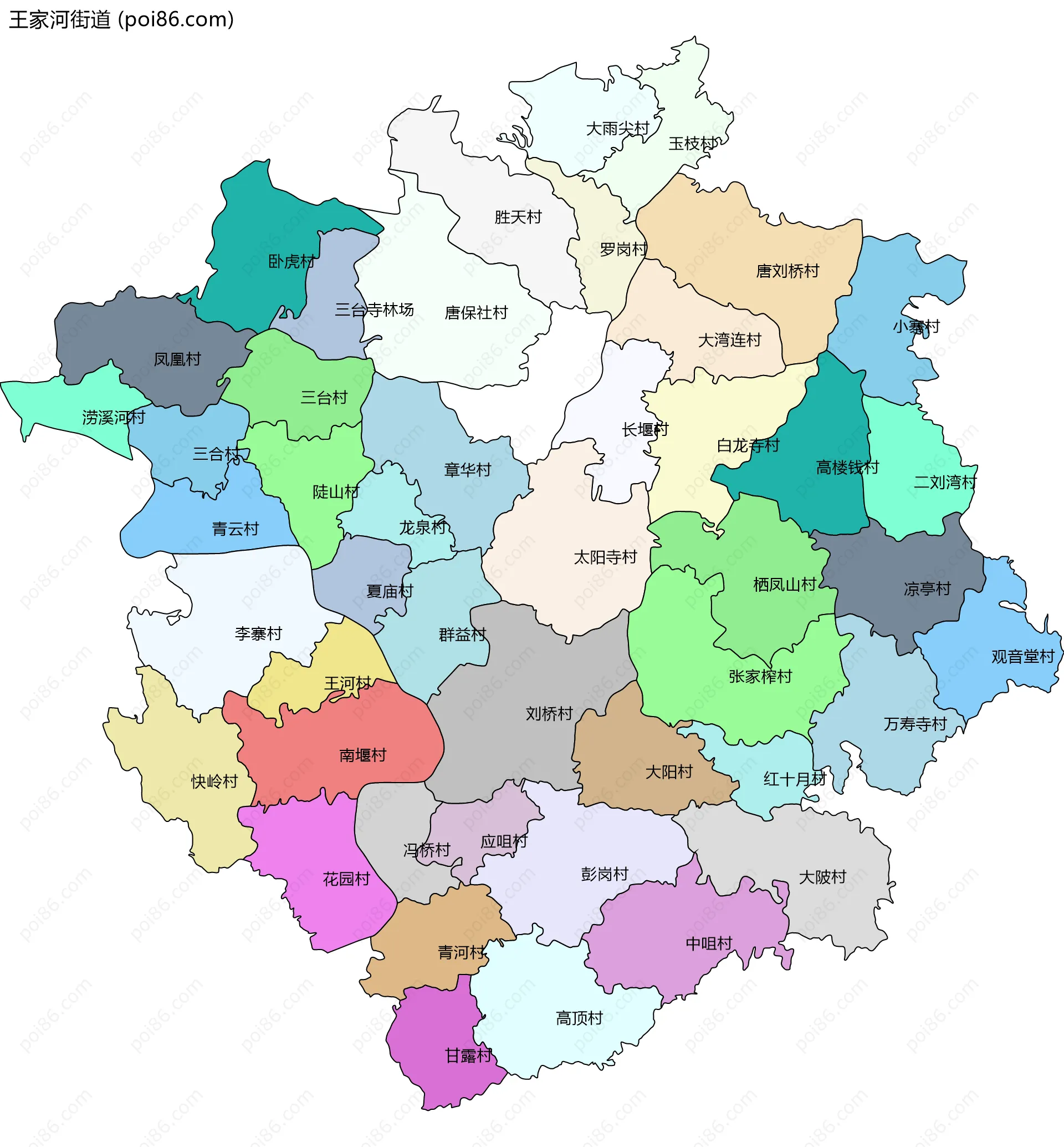 王家河街道边界地图(五级行政区划)