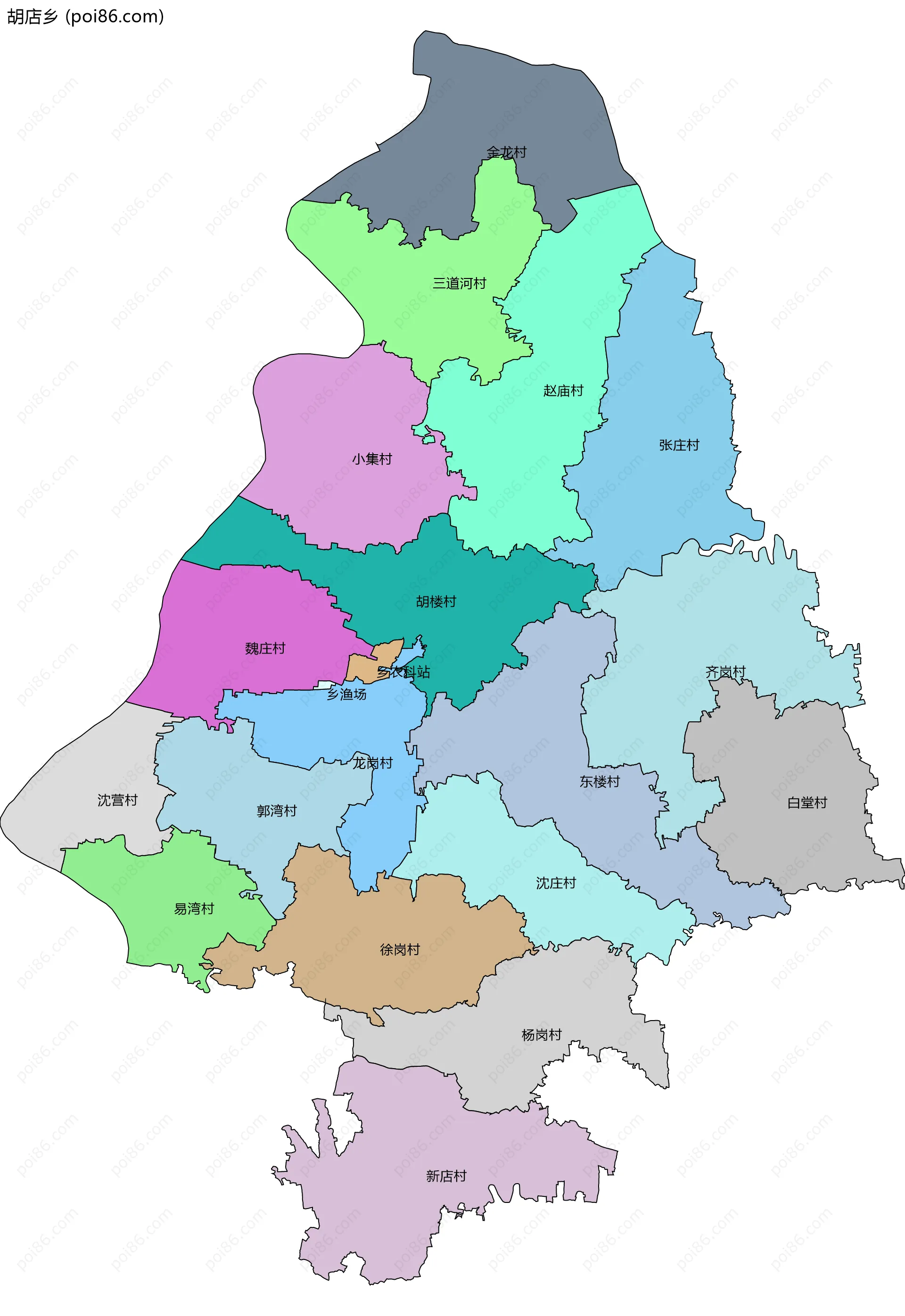 胡店乡边界地图(五级行政区划)