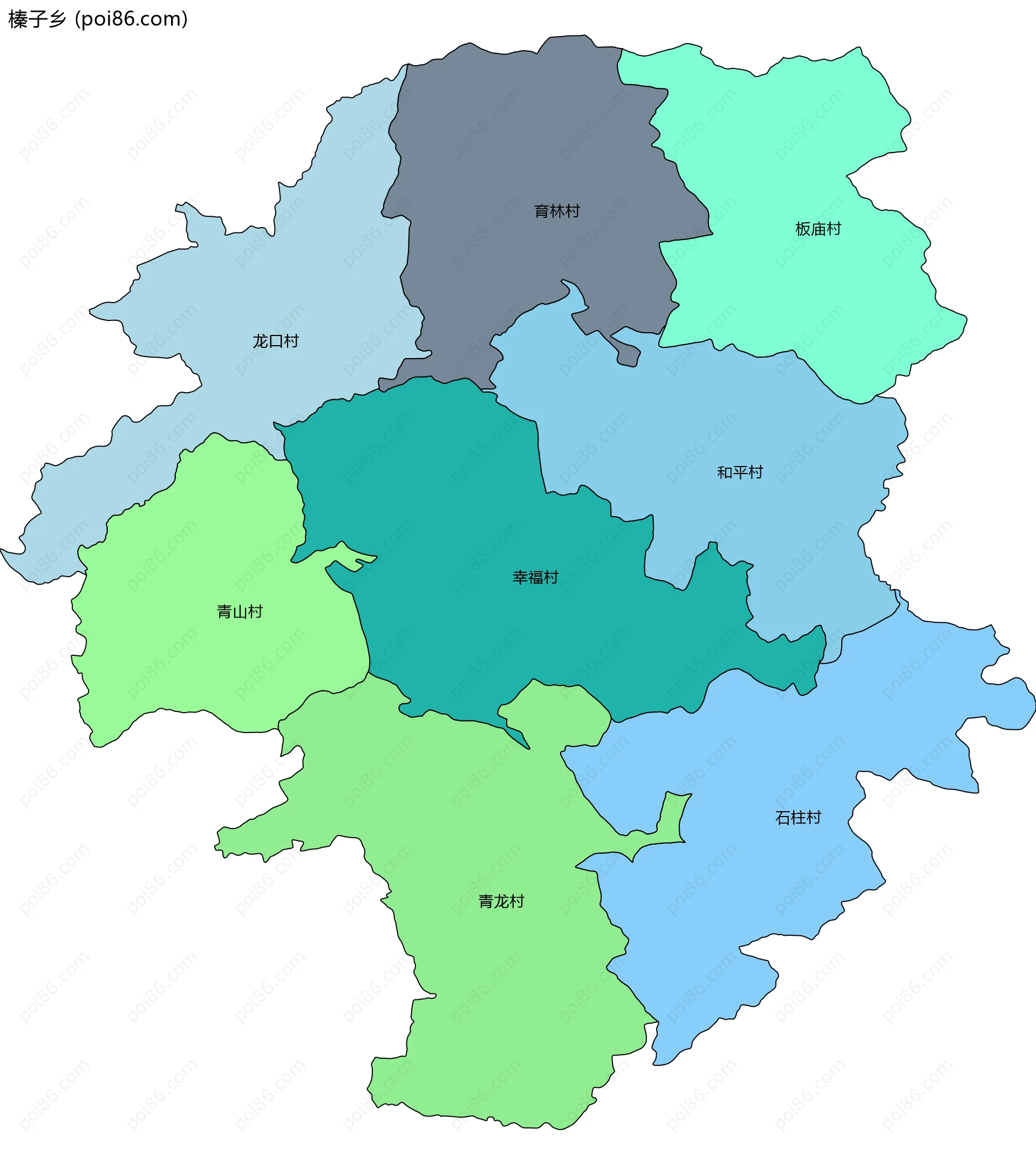 榛子乡边界地图(五级行政区划)