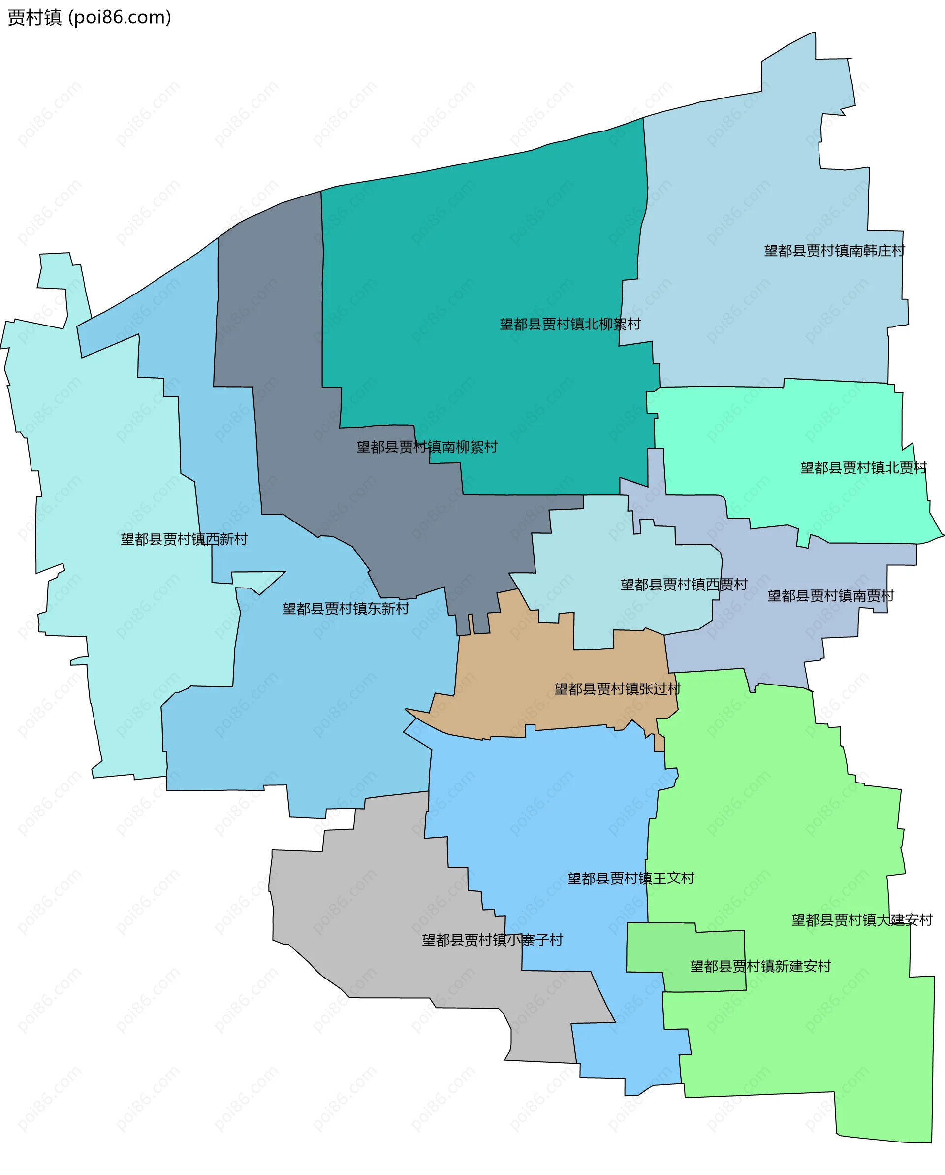 贾村镇边界地图(五级行政区划)