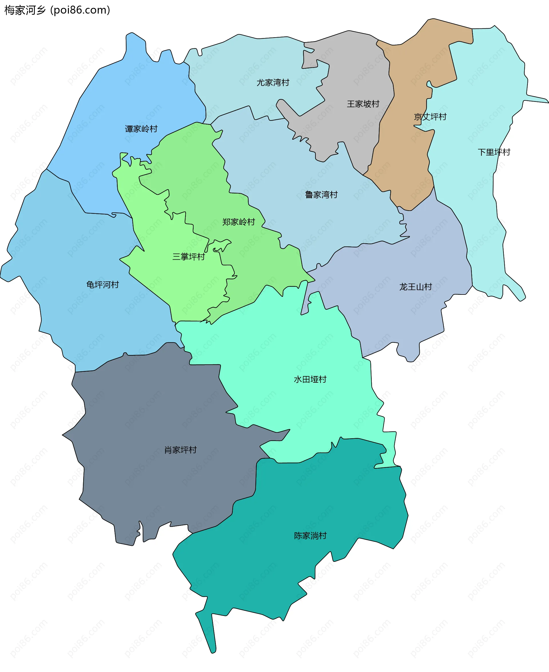 梅家河乡边界地图(五级行政区划)