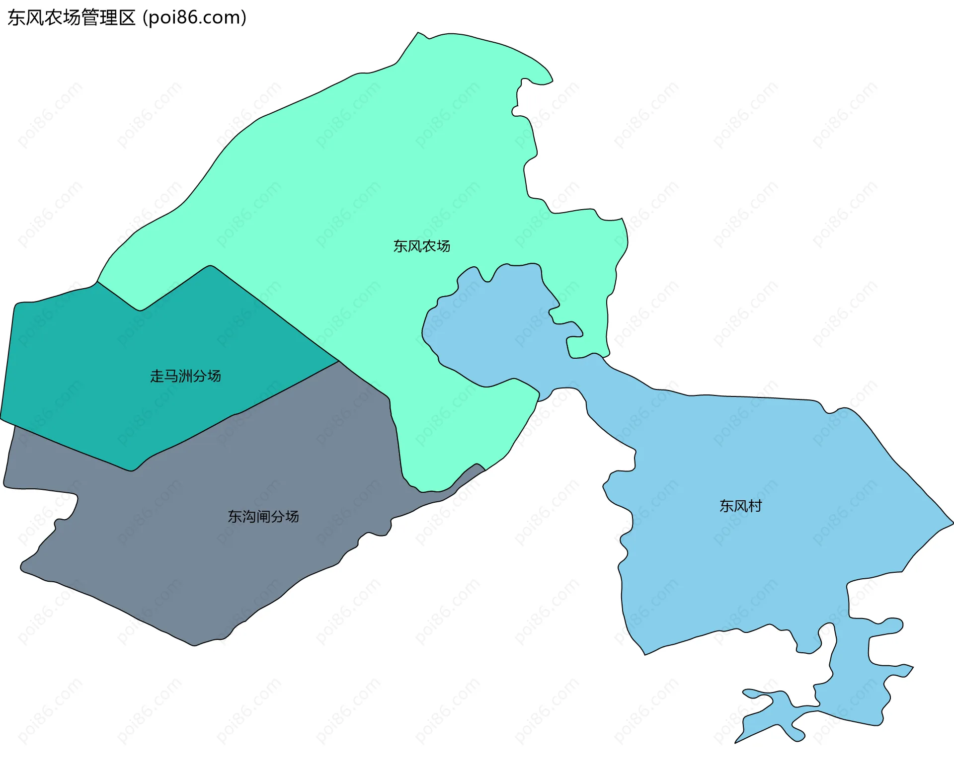 东风农场管理区边界地图(五级行政区划)