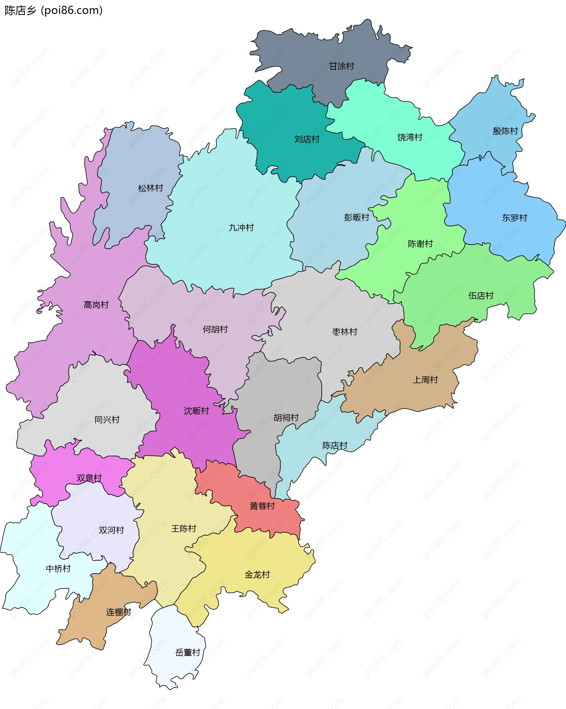 陈店乡边界地图(五级行政区划)