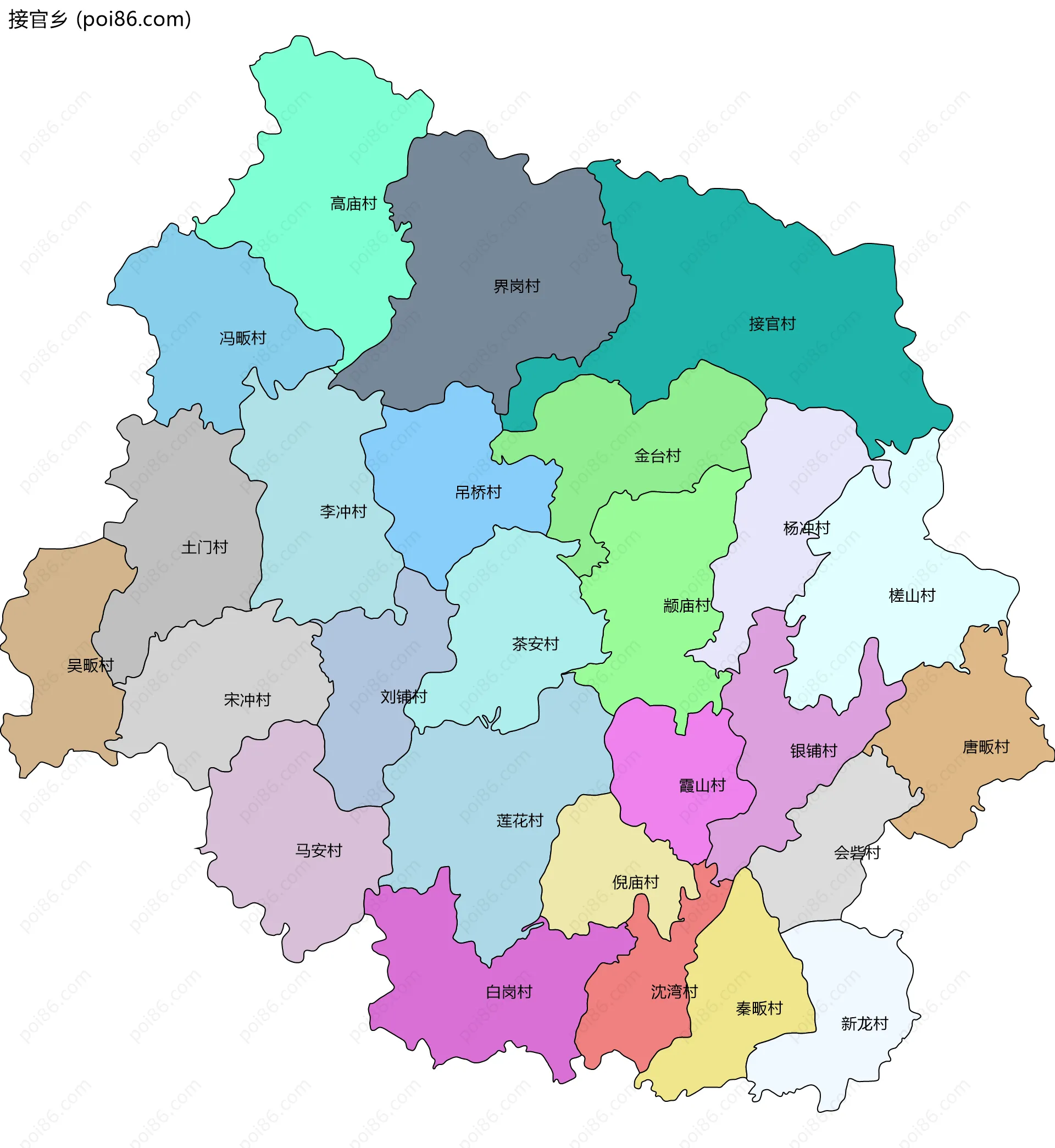 接官乡边界地图(五级行政区划)