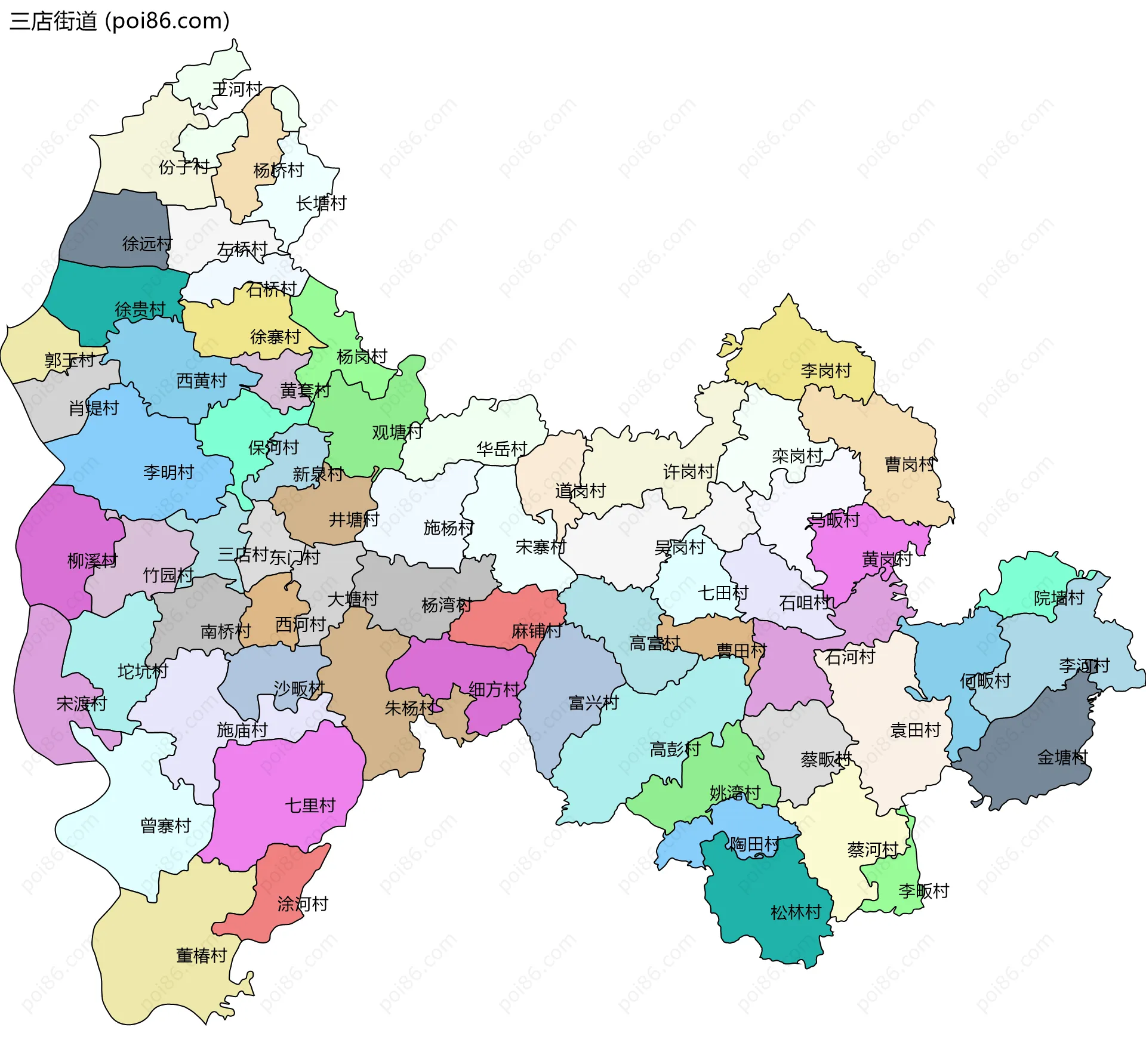 三店街道边界地图(五级行政区划)