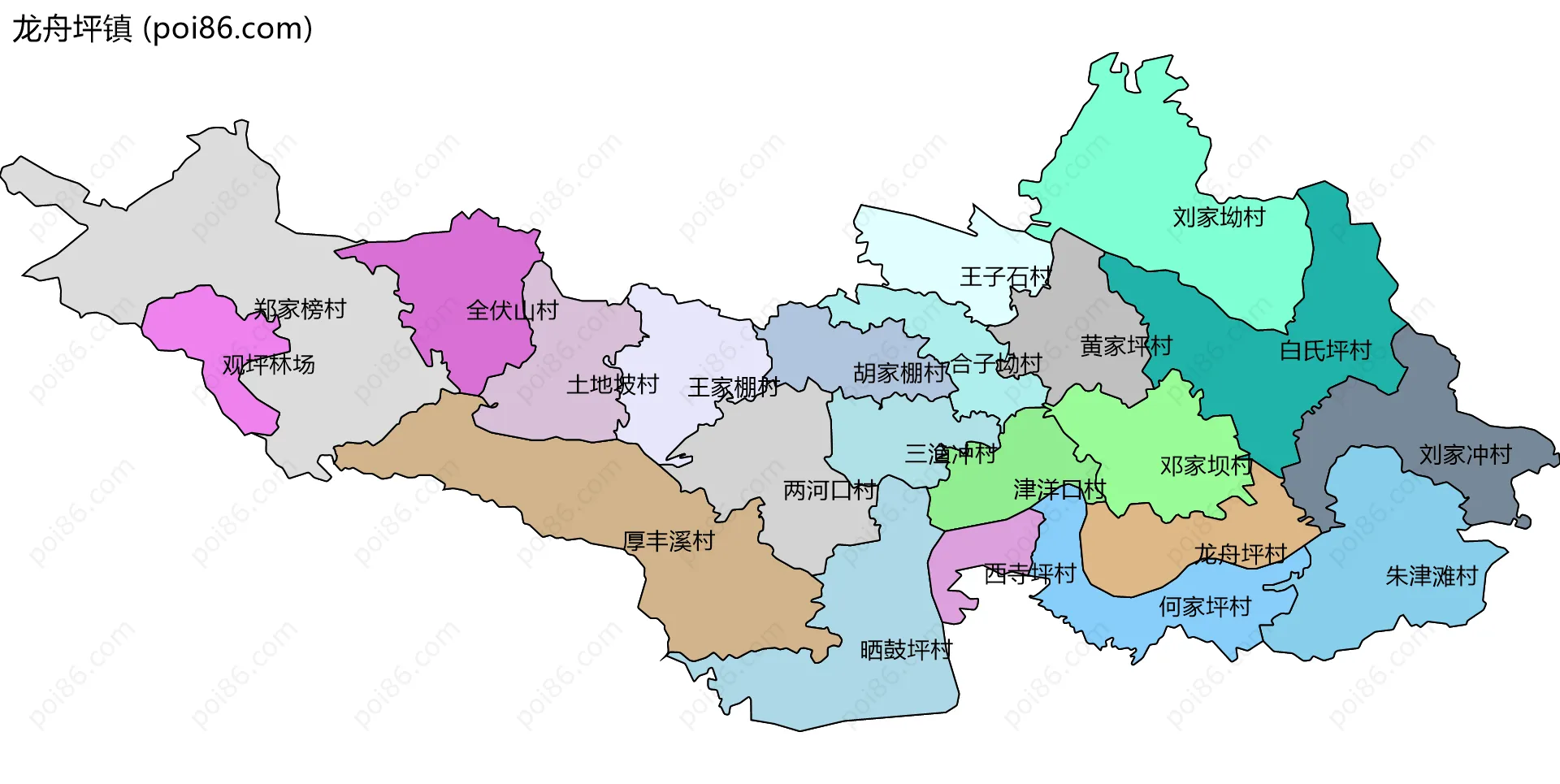 龙舟坪镇边界地图(五级行政区划)