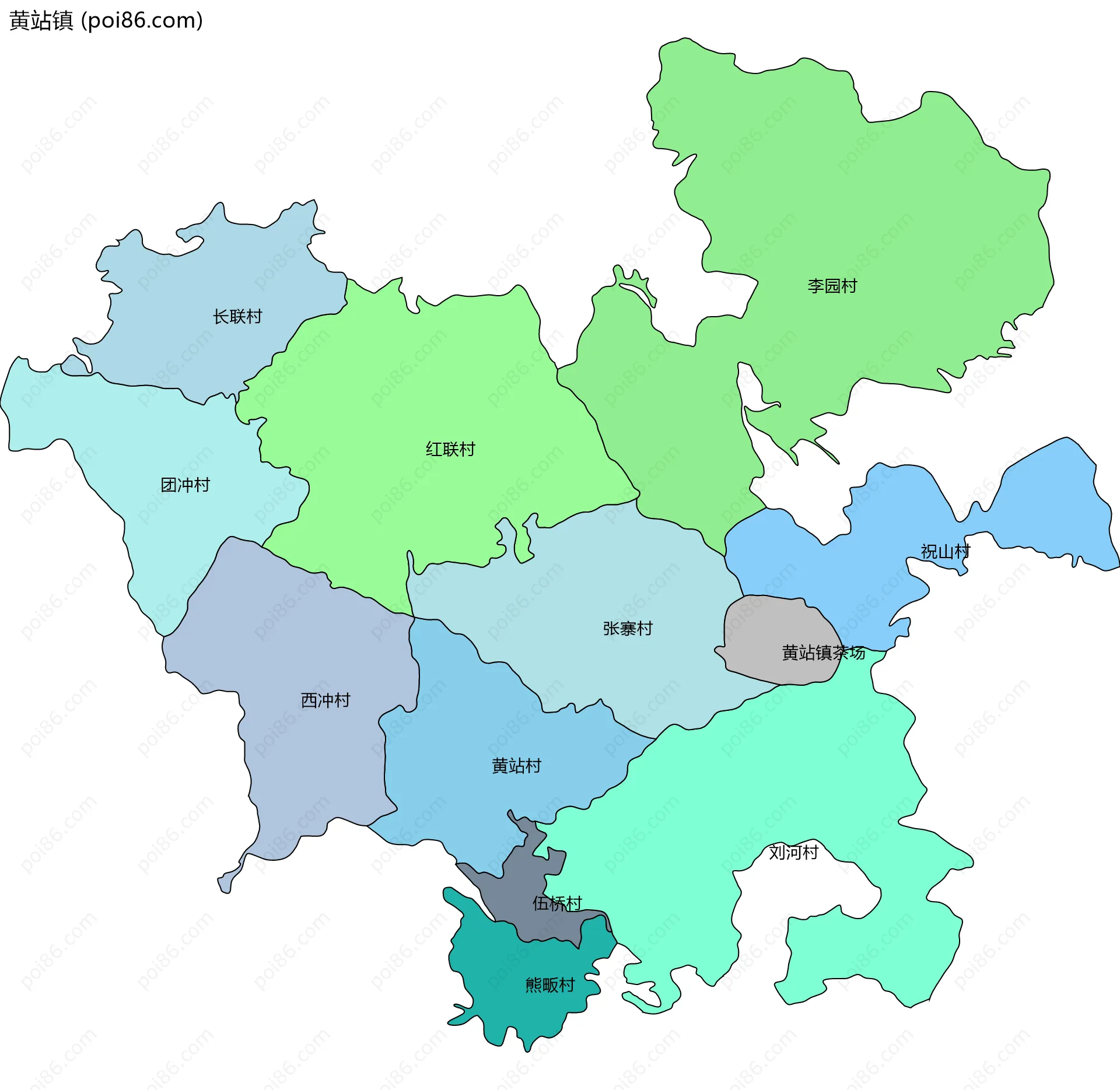 黄站镇边界地图(五级行政区划)
