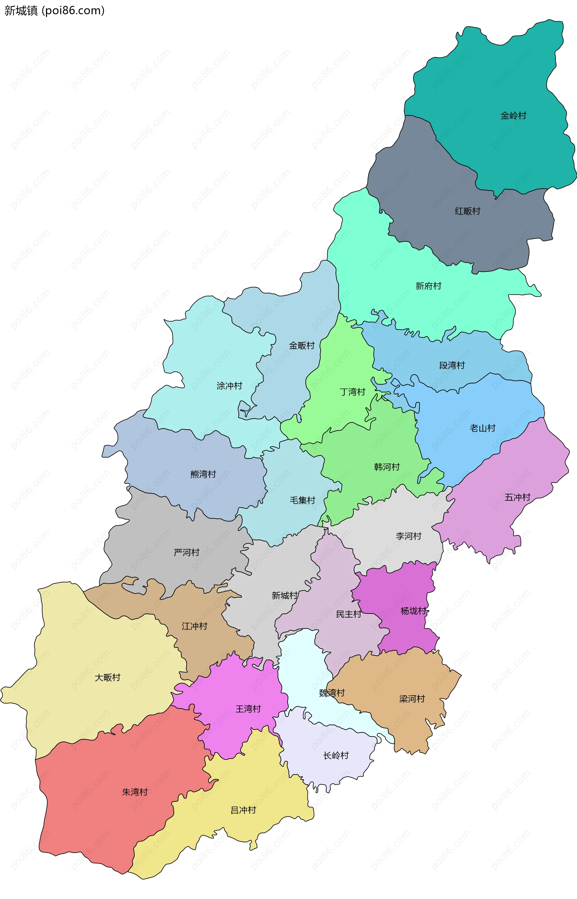 新城镇边界地图(五级行政区划)