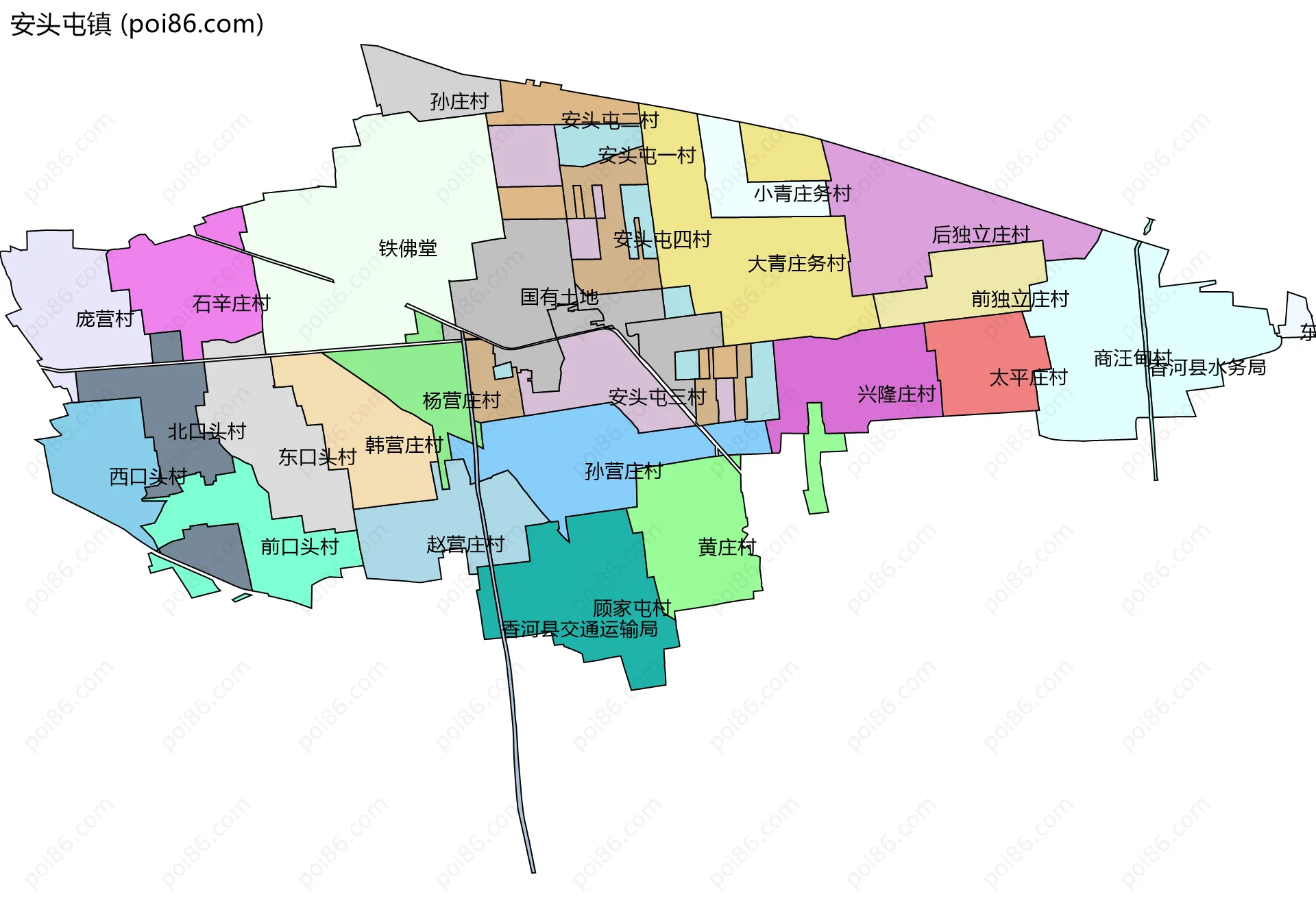 安头屯镇边界地图(五级行政区划)