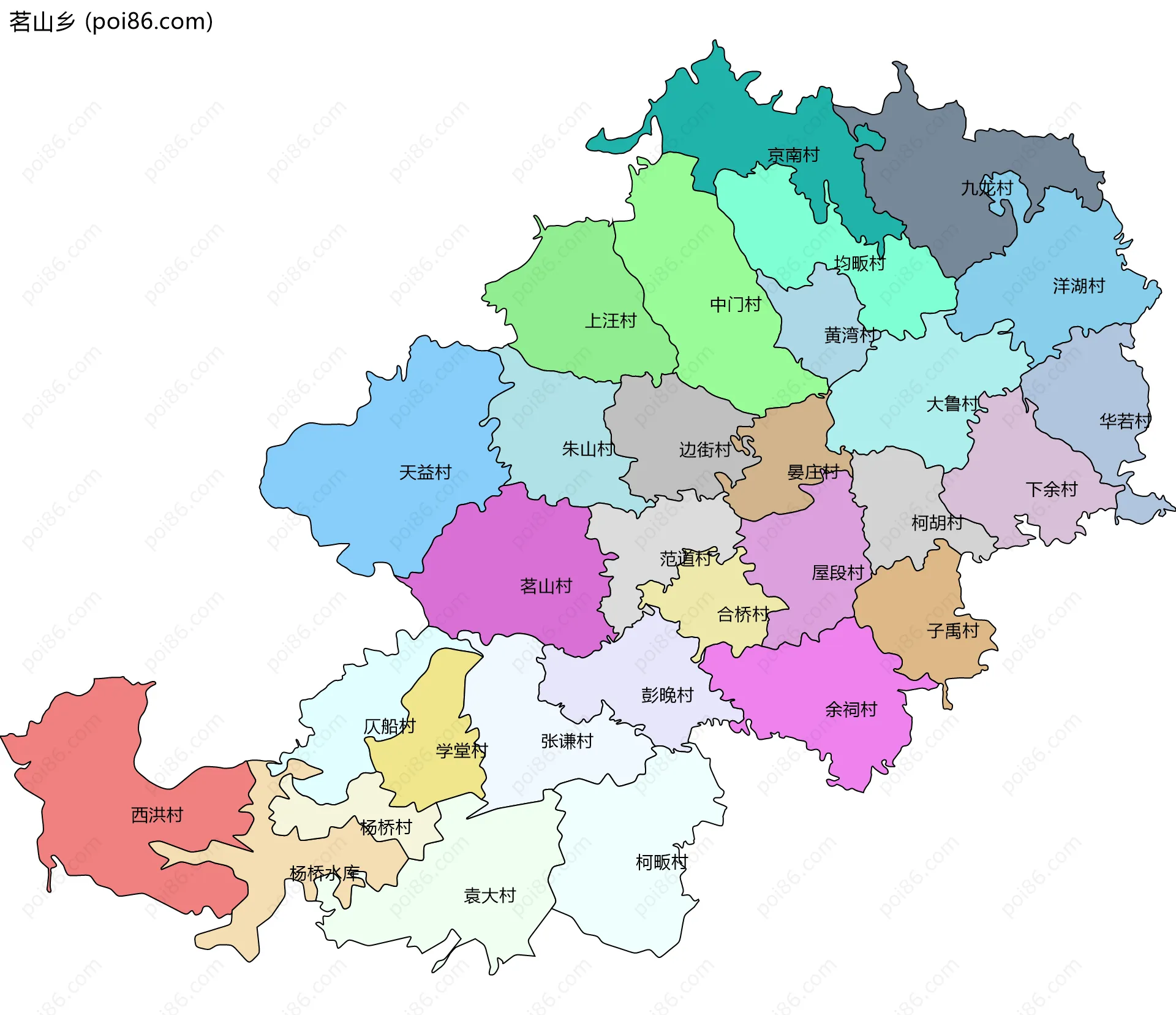 茗山乡边界地图(五级行政区划)