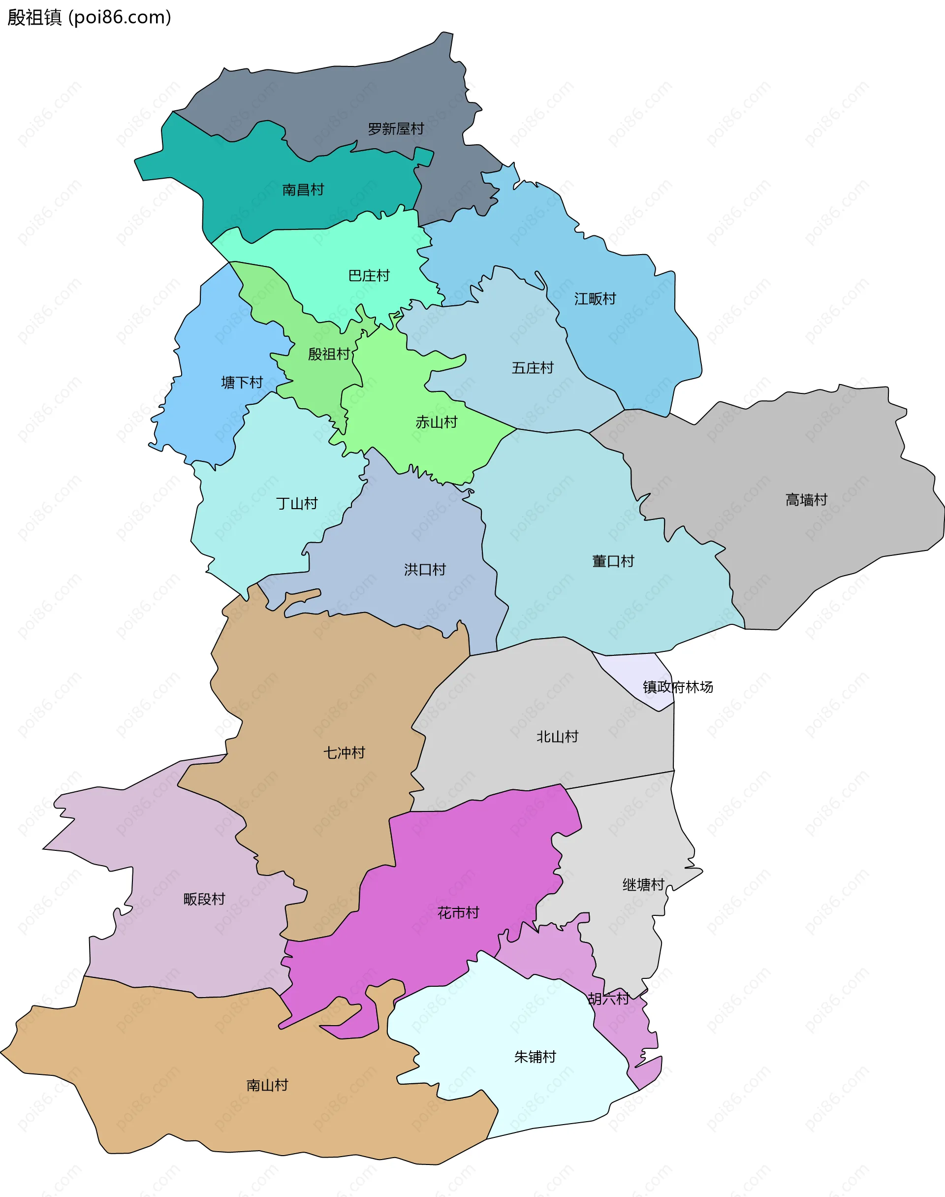 殷祖镇边界地图(五级行政区划)