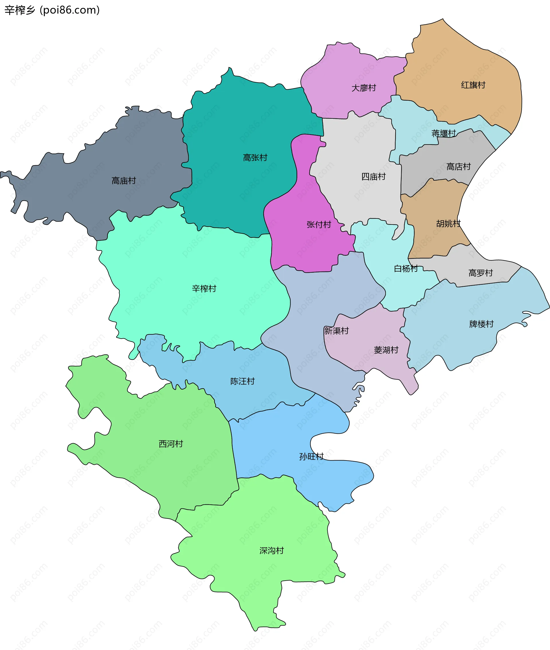 辛榨乡边界地图(五级行政区划)