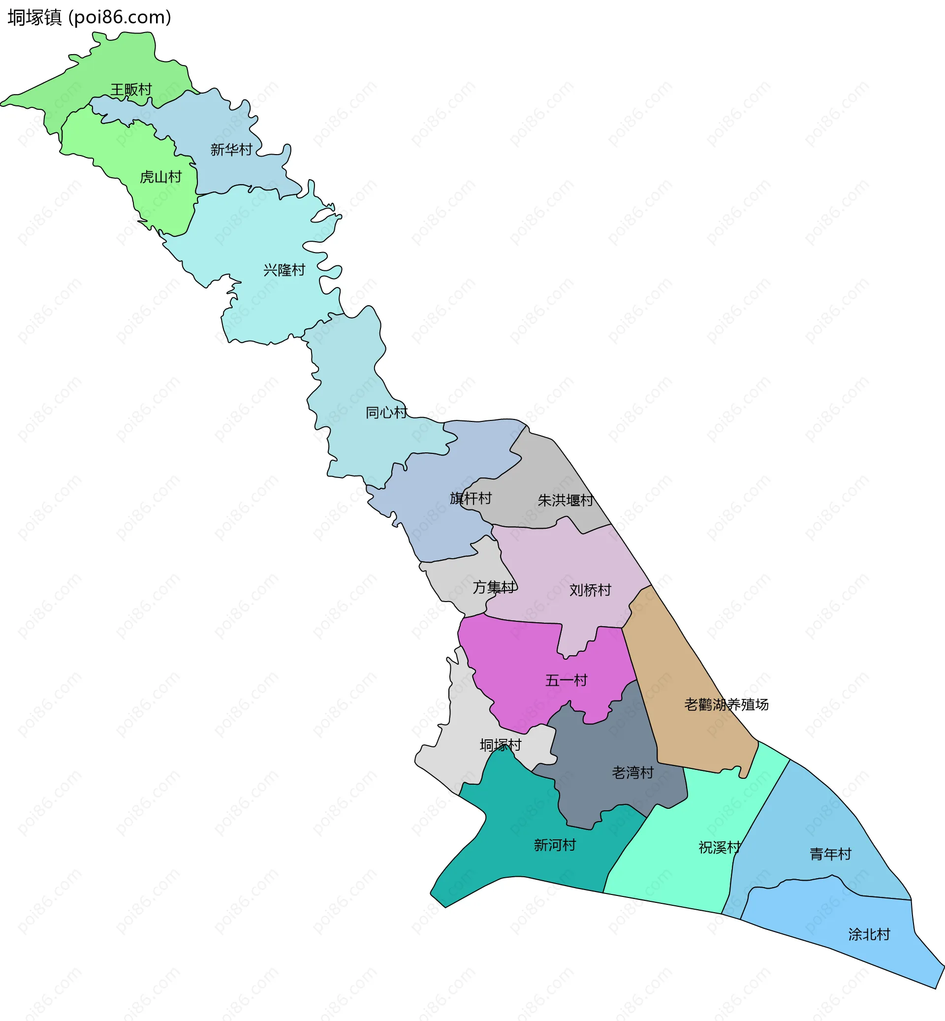 垌塚镇边界地图(五级行政区划)