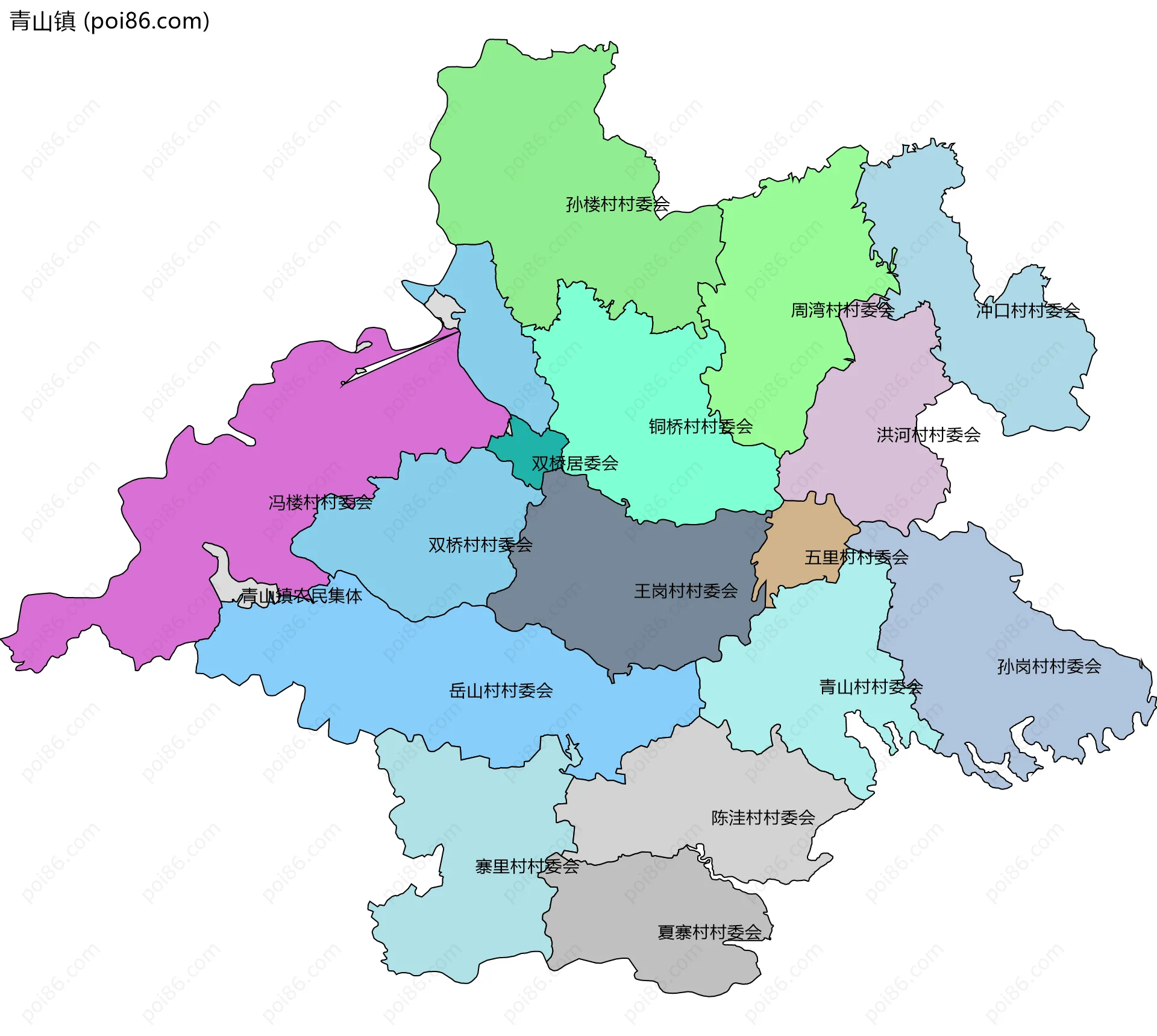 青山镇边界地图(五级行政区划)