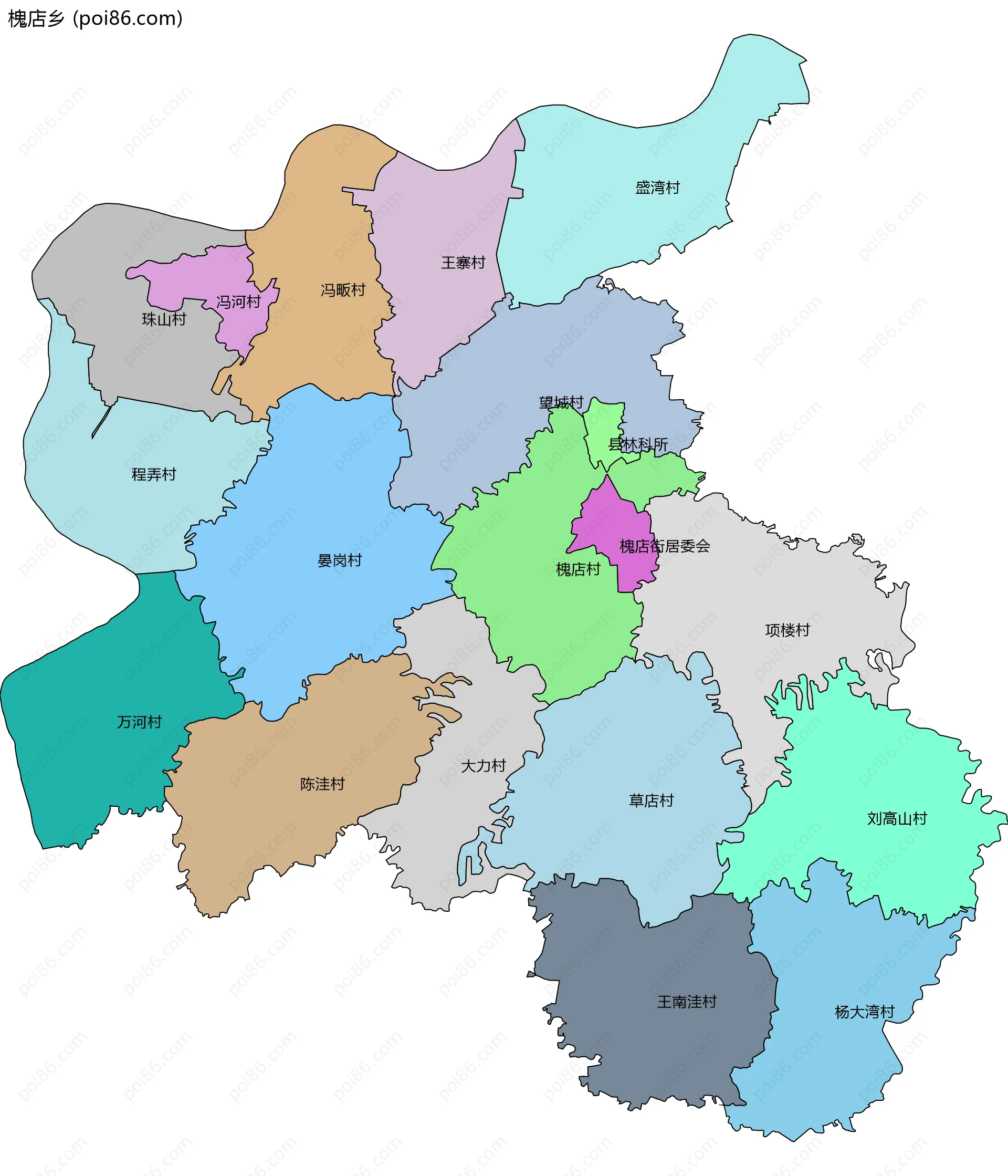 槐店乡边界地图(五级行政区划)